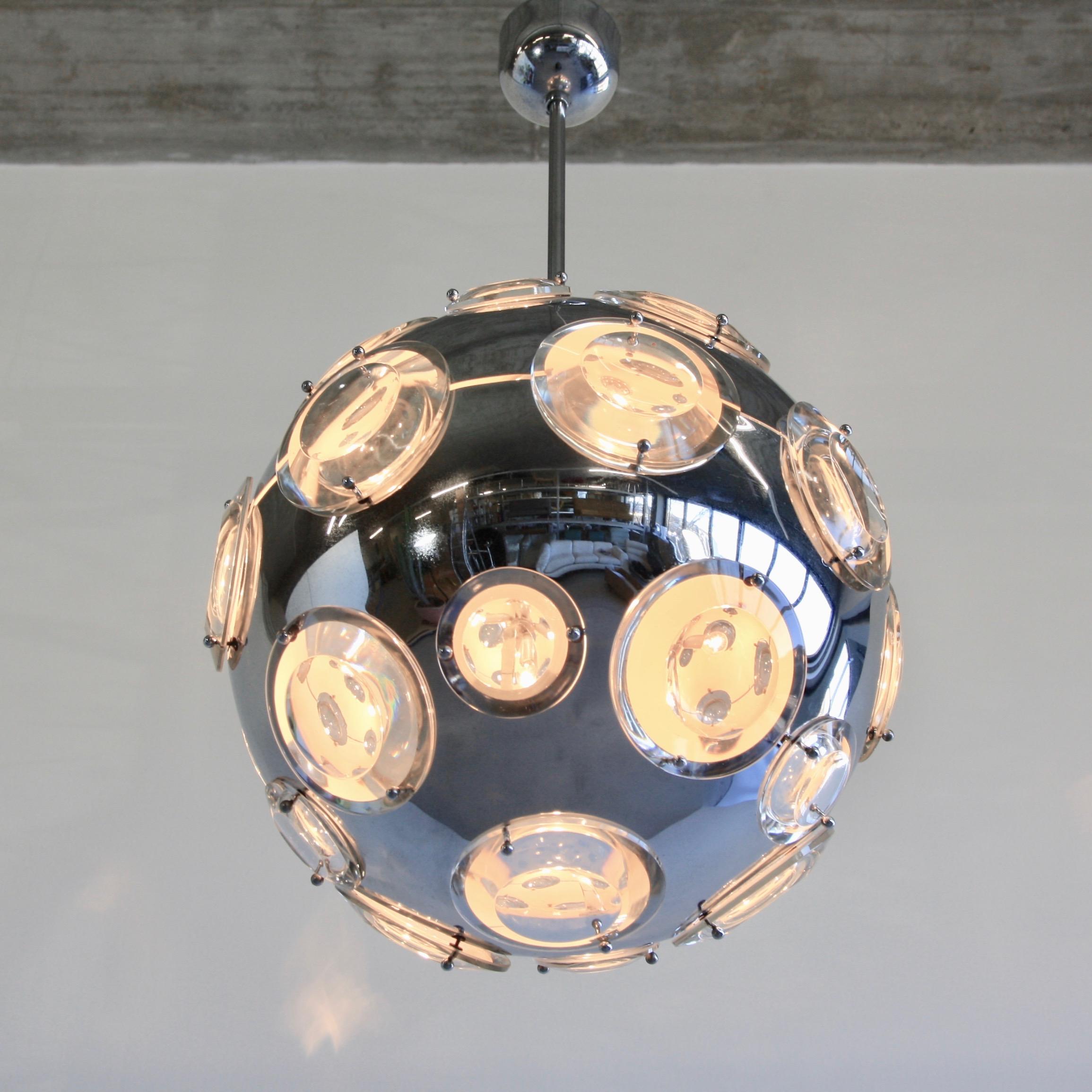 Mid-Century Modern Chrome Plated Pendant Lamp by Oscar Torlasco, 1960s