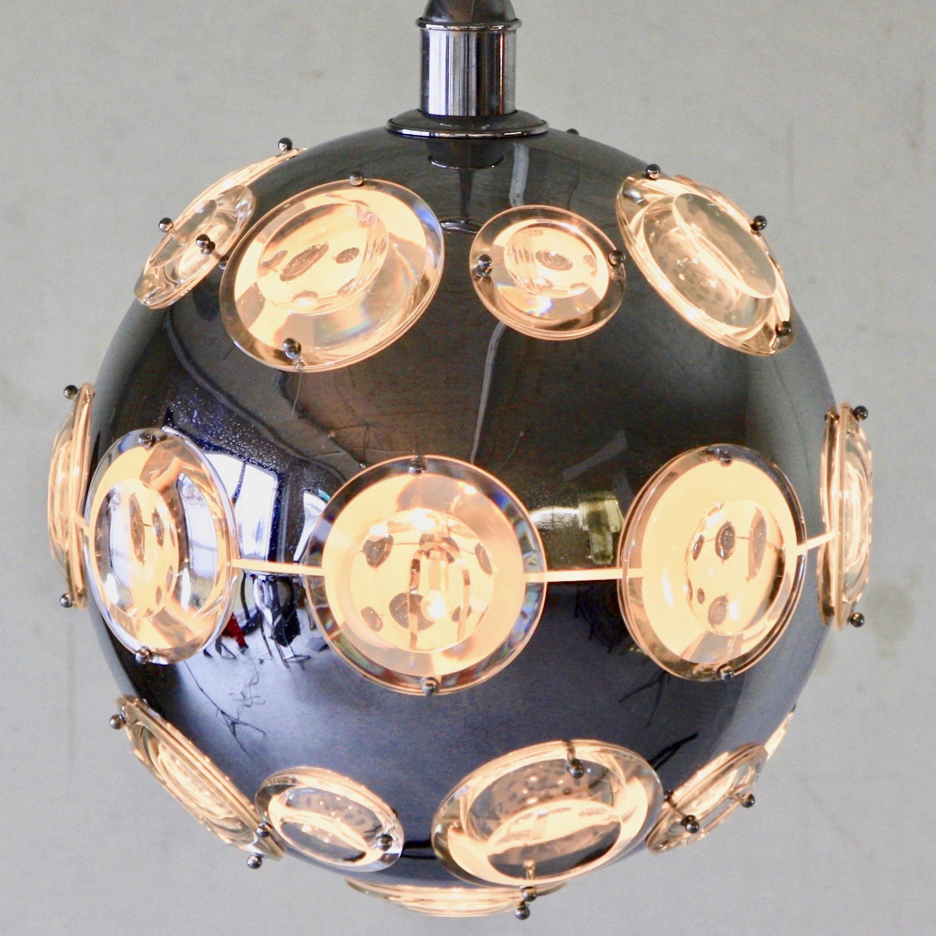 Polychromed Chrome Plated Pendant Lamp by Oscar Torlasco, 1960s
