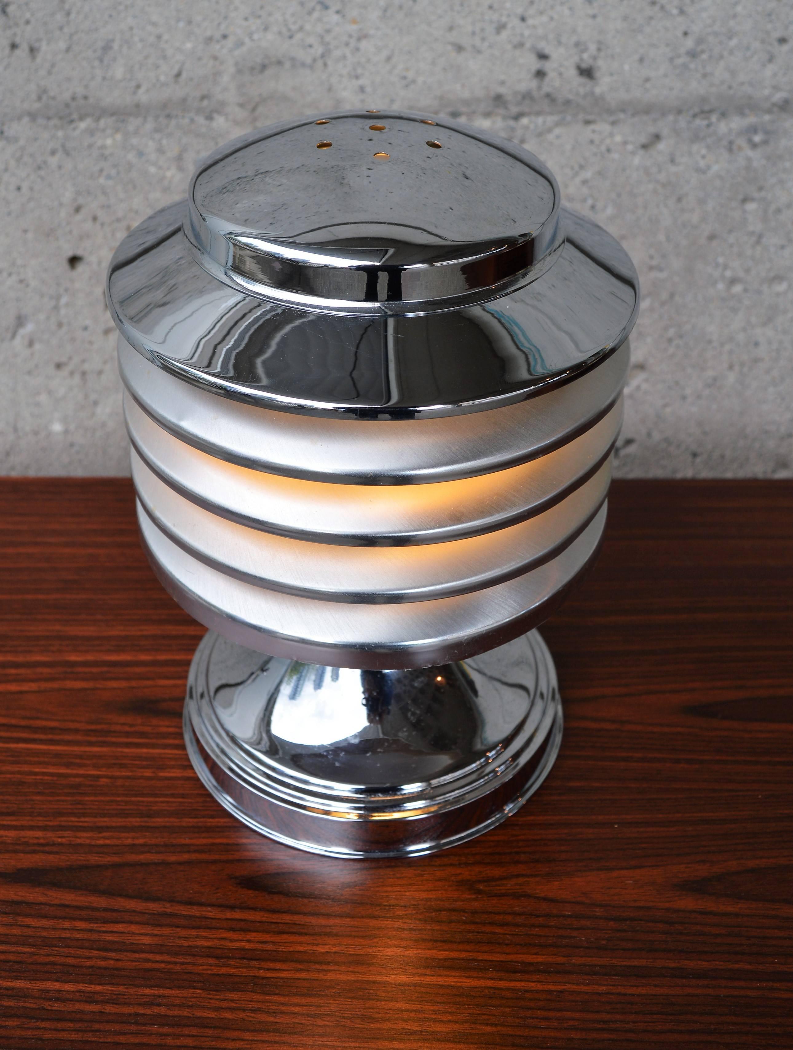 Canadian Chrome Plated Stacked Five-Tier Art Deco Metal Lamp by Coulter Lamp Toronto