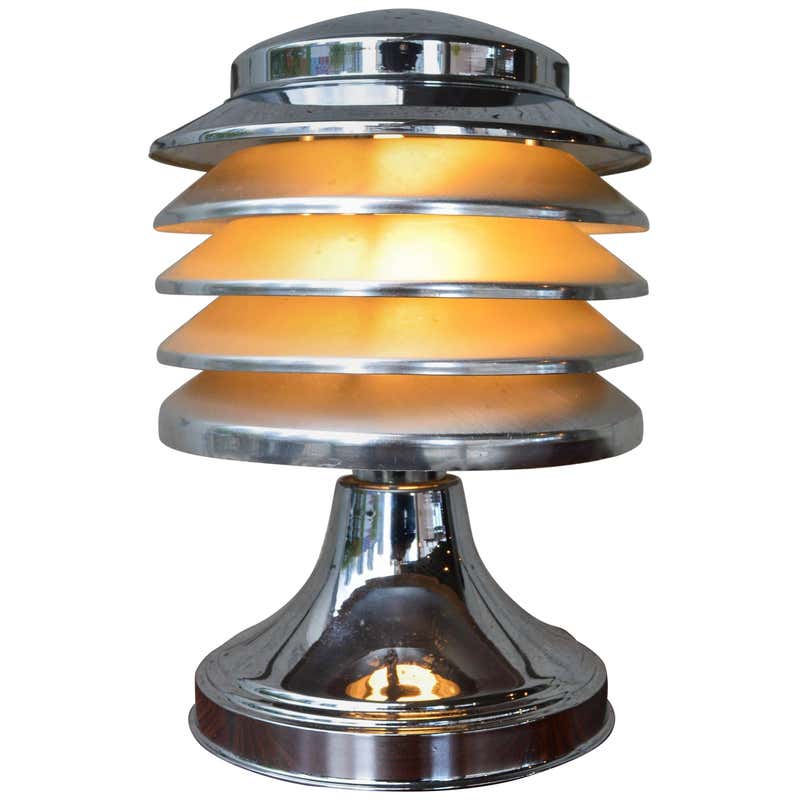 Chrome Plated Stacked Five-Tier Art Deco Metal Lamp by Coulter Lamp ...
