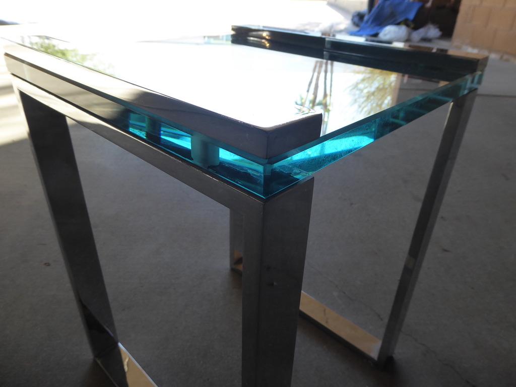 Chrome-Plated Steel and Glass Boxline Occasional Table For Sale 4