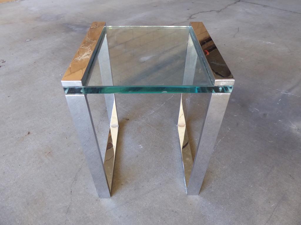 Mid-Century Modern Chrome-Plated Steel and Glass Boxline Occasional Table For Sale