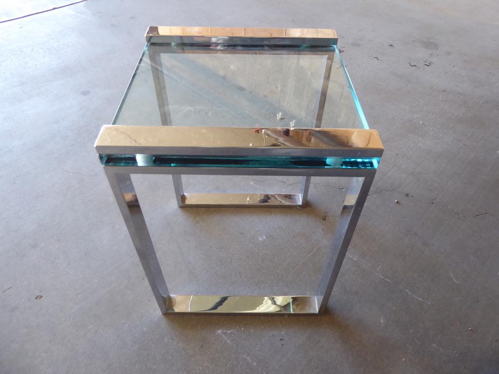 American Chrome-Plated Steel and Glass Boxline Occasional Table For Sale