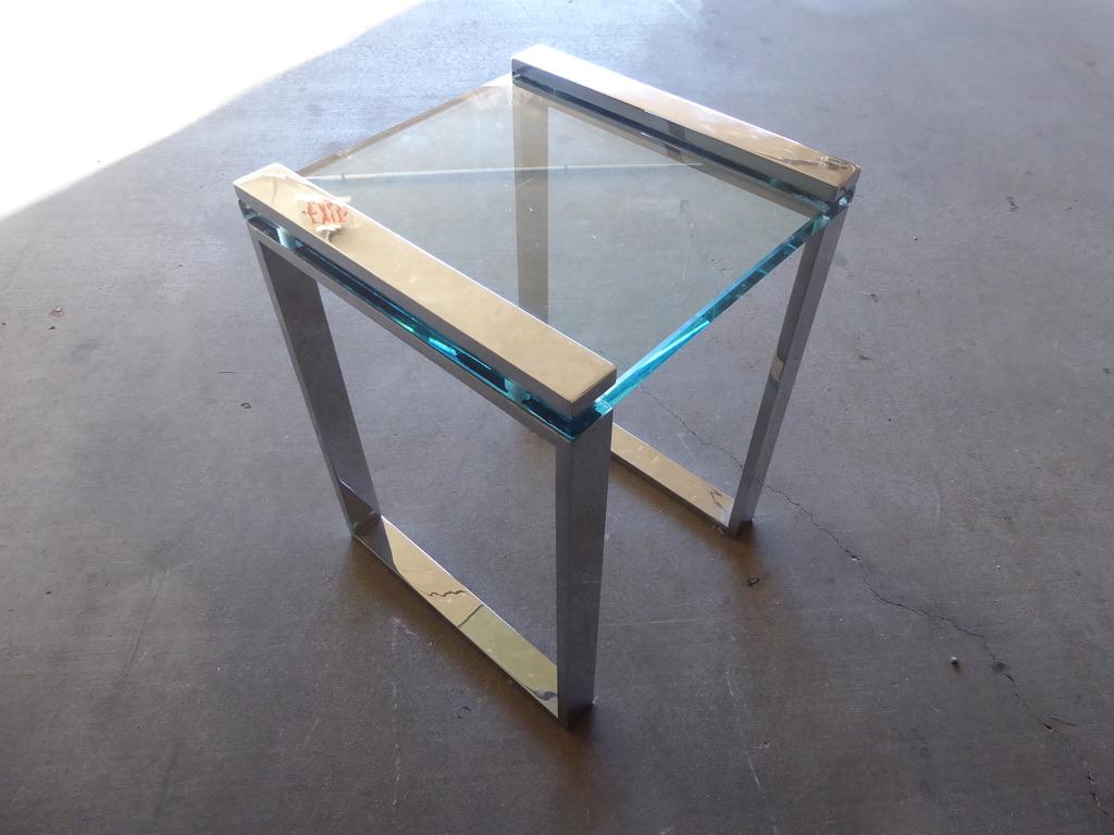 Chrome-Plated Steel and Glass Boxline Occasional Table In Good Condition For Sale In Palm Springs, CA