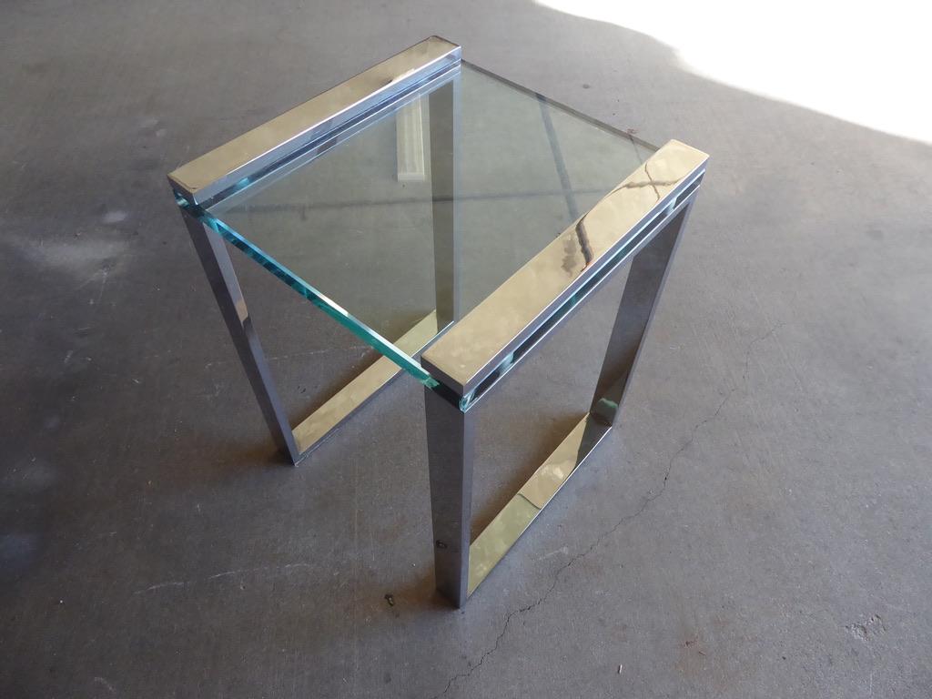 Late 20th Century Chrome-Plated Steel and Glass Boxline Occasional Table For Sale