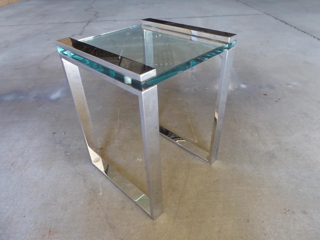 Chrome-Plated Steel and Glass Boxline Occasional Table For Sale 2