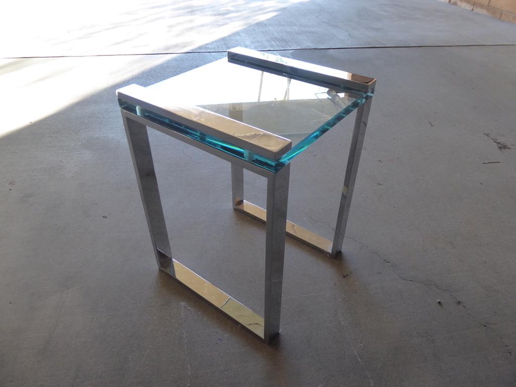 Chrome-Plated Steel and Glass Boxline Occasional Table For Sale 3