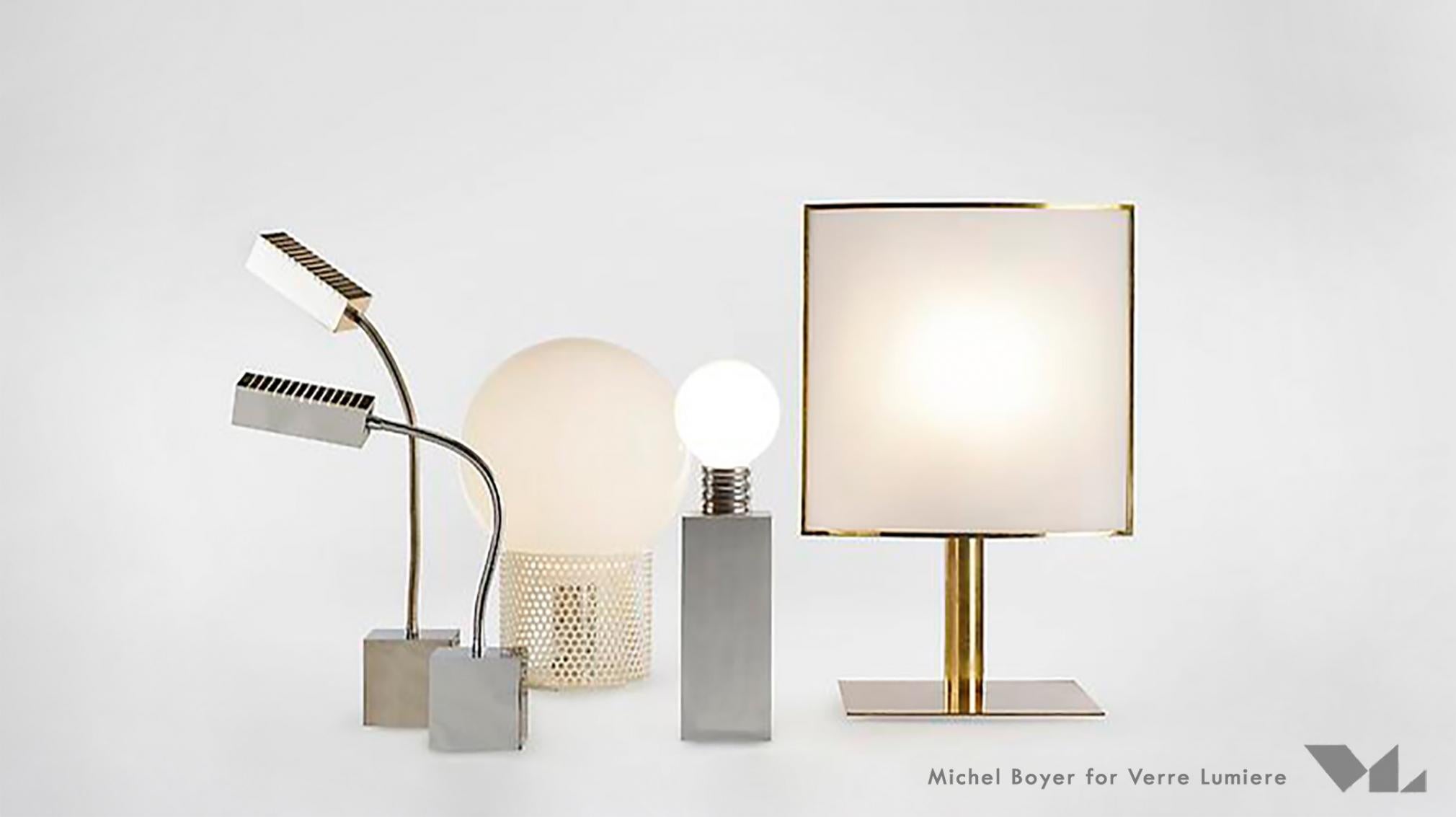 Late 20th Century Chrome-Plated Steel and Opaline Glass Lamp Model 10524 by Michel Boyer, 1972 For Sale