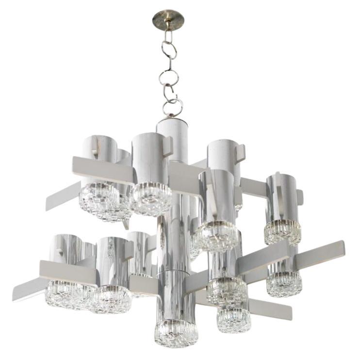 Chrome-plated Steel Ceiling Lamp by Gaetano Sciolari For Sale