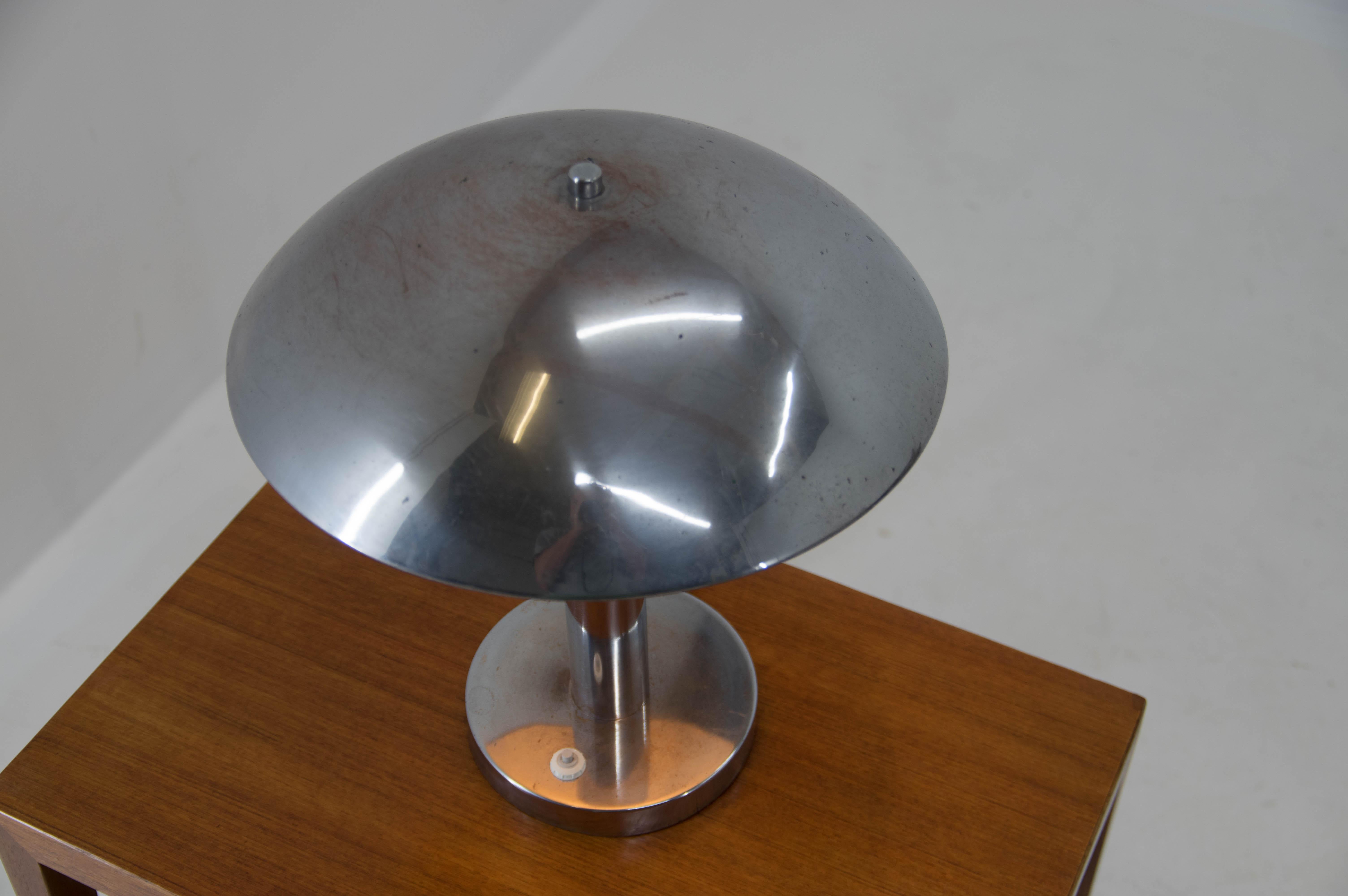 Art Deco Chrome-Plated Table Lamp by Josef Hurka for Napako, 1940s