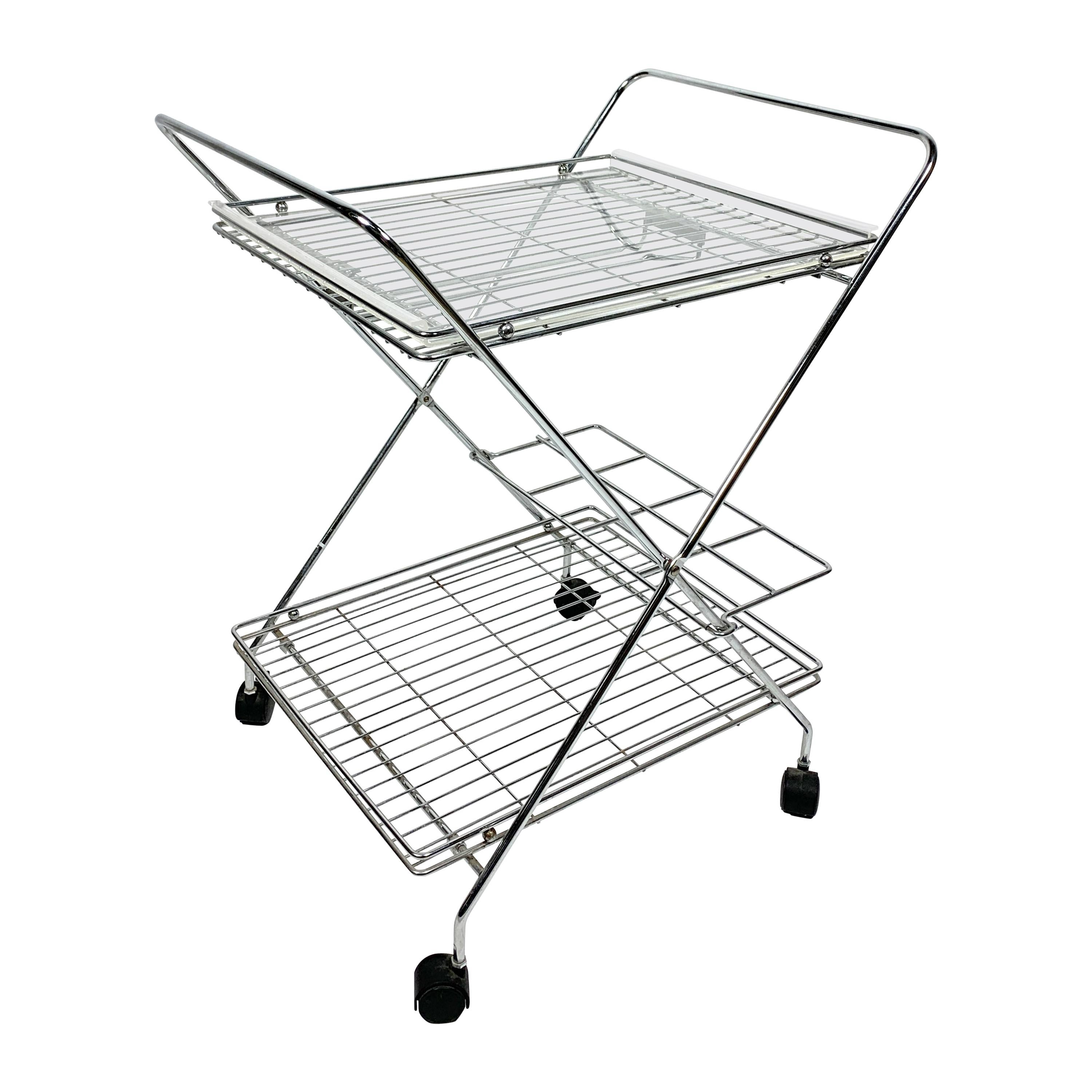 Chrome-Plated Trolley with Plexiglass Trays, 1970s