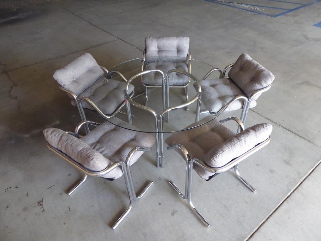 American Chrome-Plated Tubular Steel Dining Set Designed by Jerry Johnson, circa 1970s For Sale