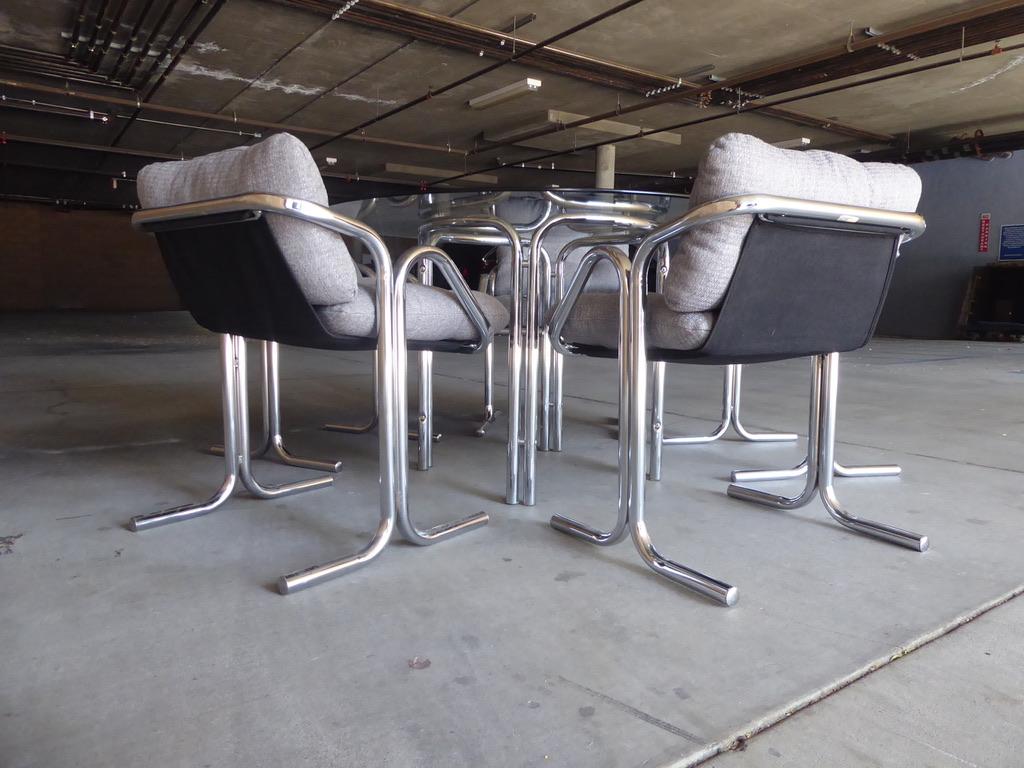 Fabric Chrome-Plated Tubular Steel Dining Set Designed by Jerry Johnson, circa 1970s For Sale