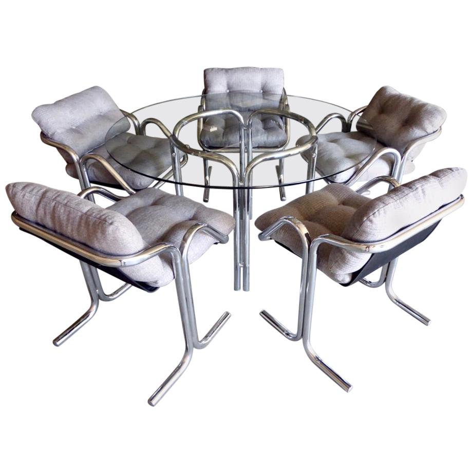 Chrome-Plated Tubular Steel Dining Set Designed by Jerry Johnson, circa 1970s For Sale