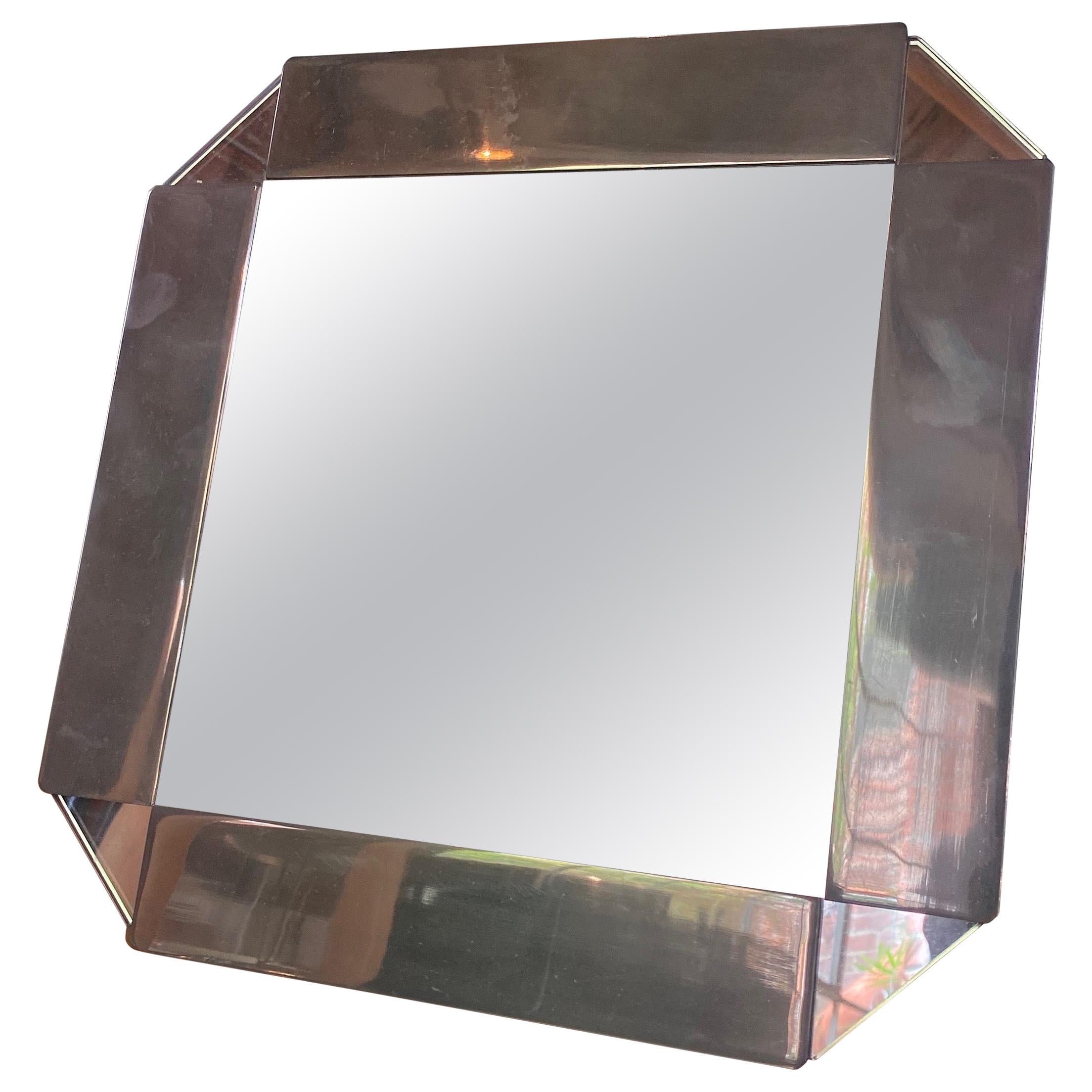 Chrome-Plated Vanity Square Table Mirror, circa 1970s For Sale