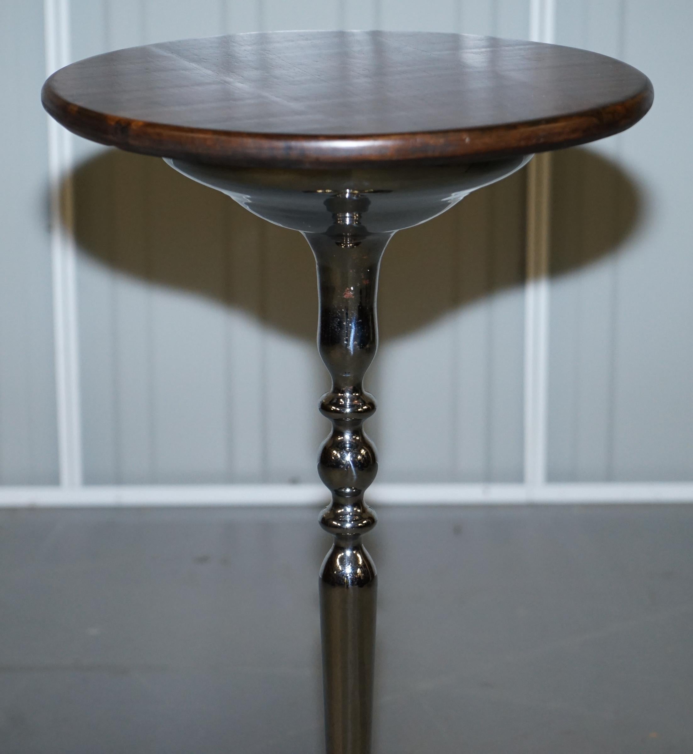 English Chrome-Plated Vintage Side Table with Solid Oak Top and Base Part of Large Suite