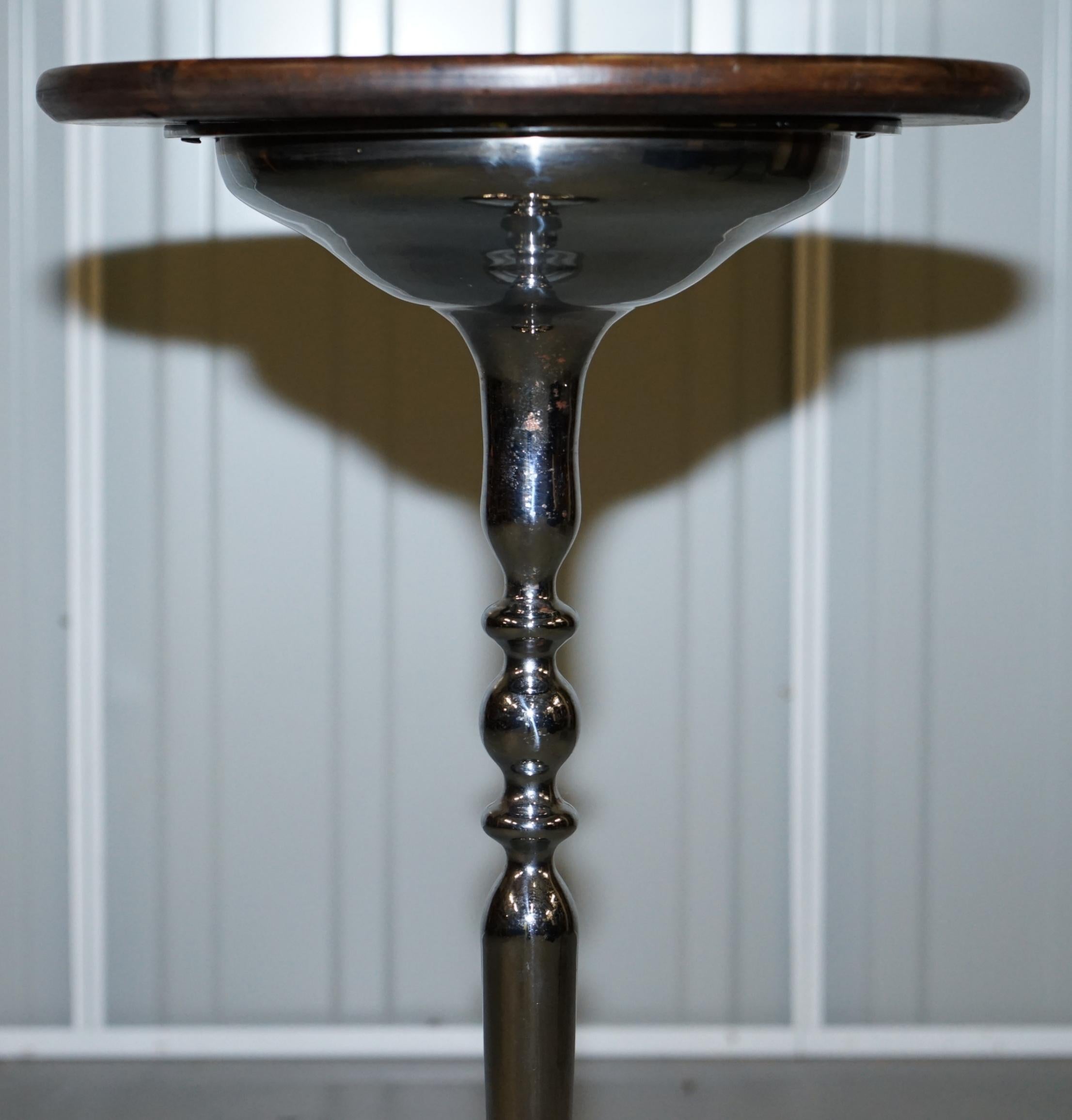 Hand-Crafted Chrome-Plated Vintage Side Table with Solid Oak Top and Base Part of Large Suite