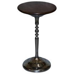 Chrome-Plated Vintage Side Table with Solid Oak Top and Base Part of Large Suite