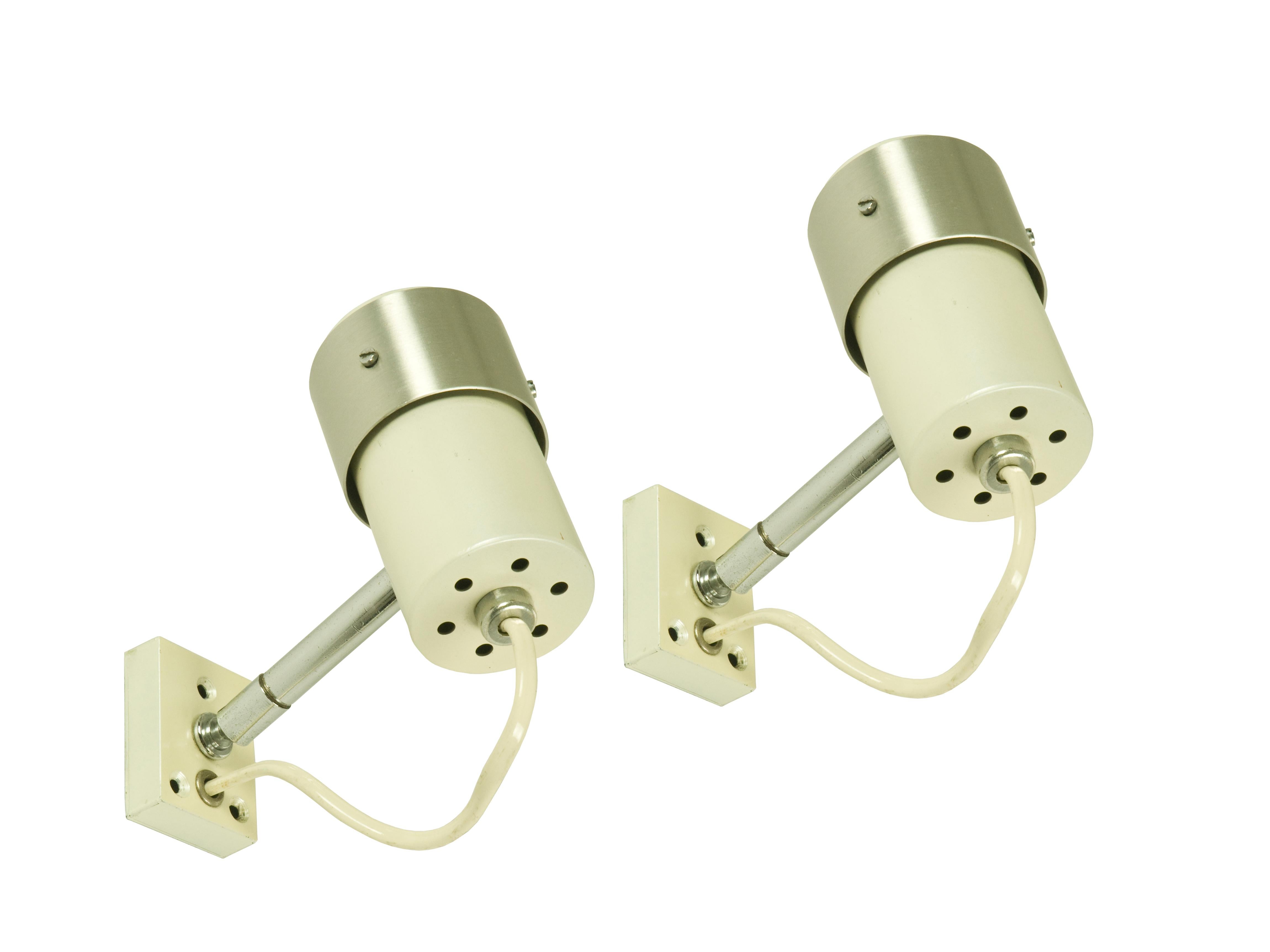 Mid-20th Century Chrome Plated & White Painted Metal 1960s B549 Wall Lights by Candle, Set of 2 For Sale