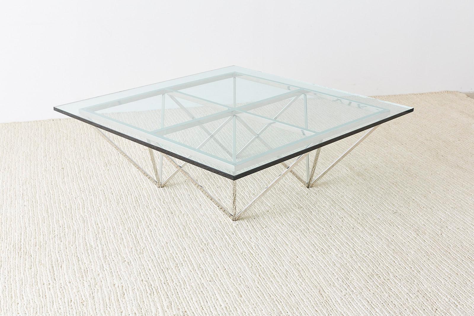 Mid-Century Modern Chrome Pyramid Cocktail Table After Paolo Piva