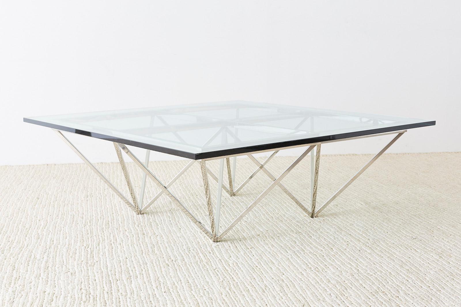 Asian Chrome Pyramid Cocktail Table After Paolo Piva