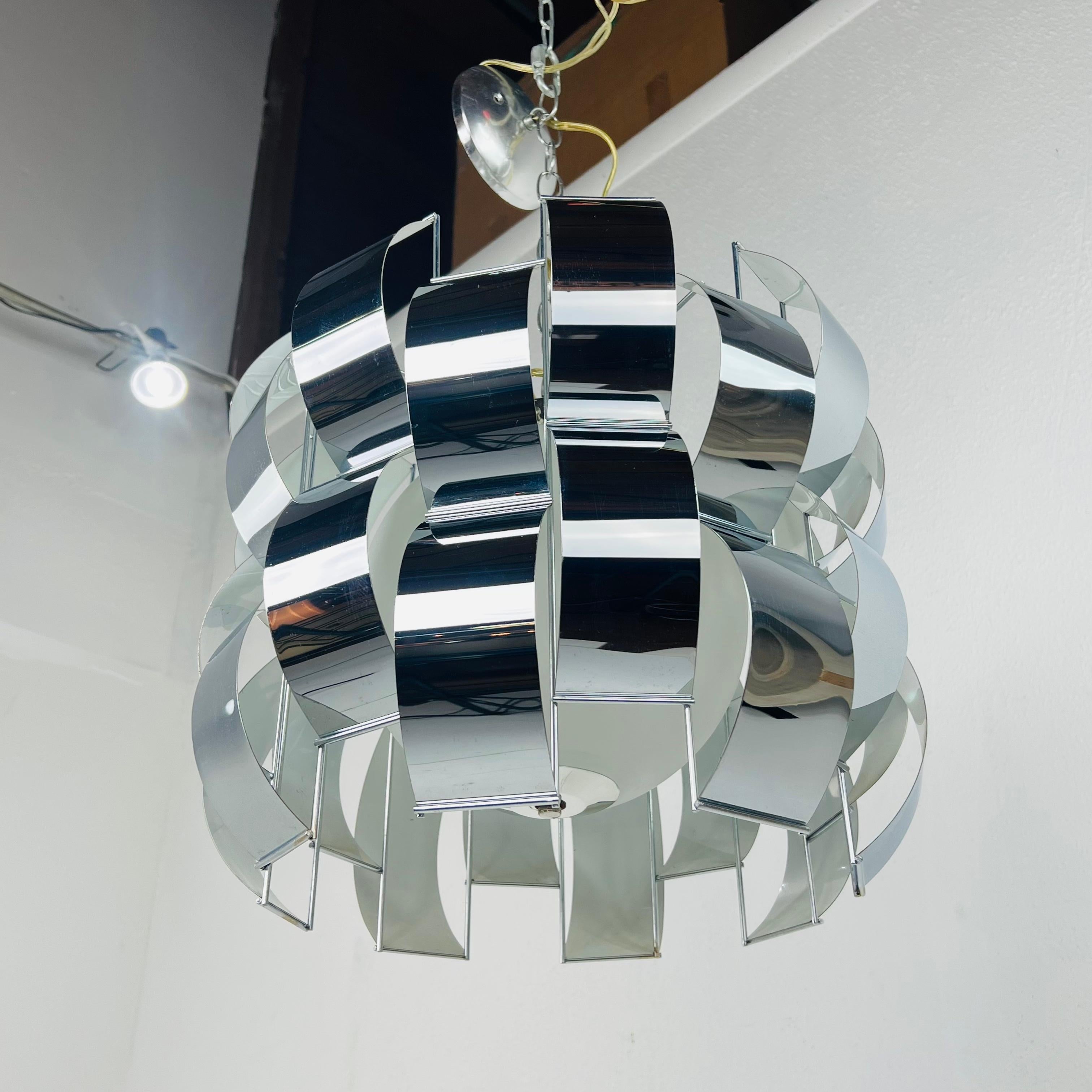 North American Chrome Ribbon Chandelier by Lightolier For Sale