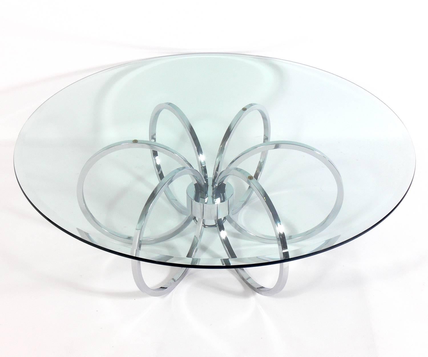 Chrome ring coffee table, in the manner of Milo Baughman, circa 1960s.