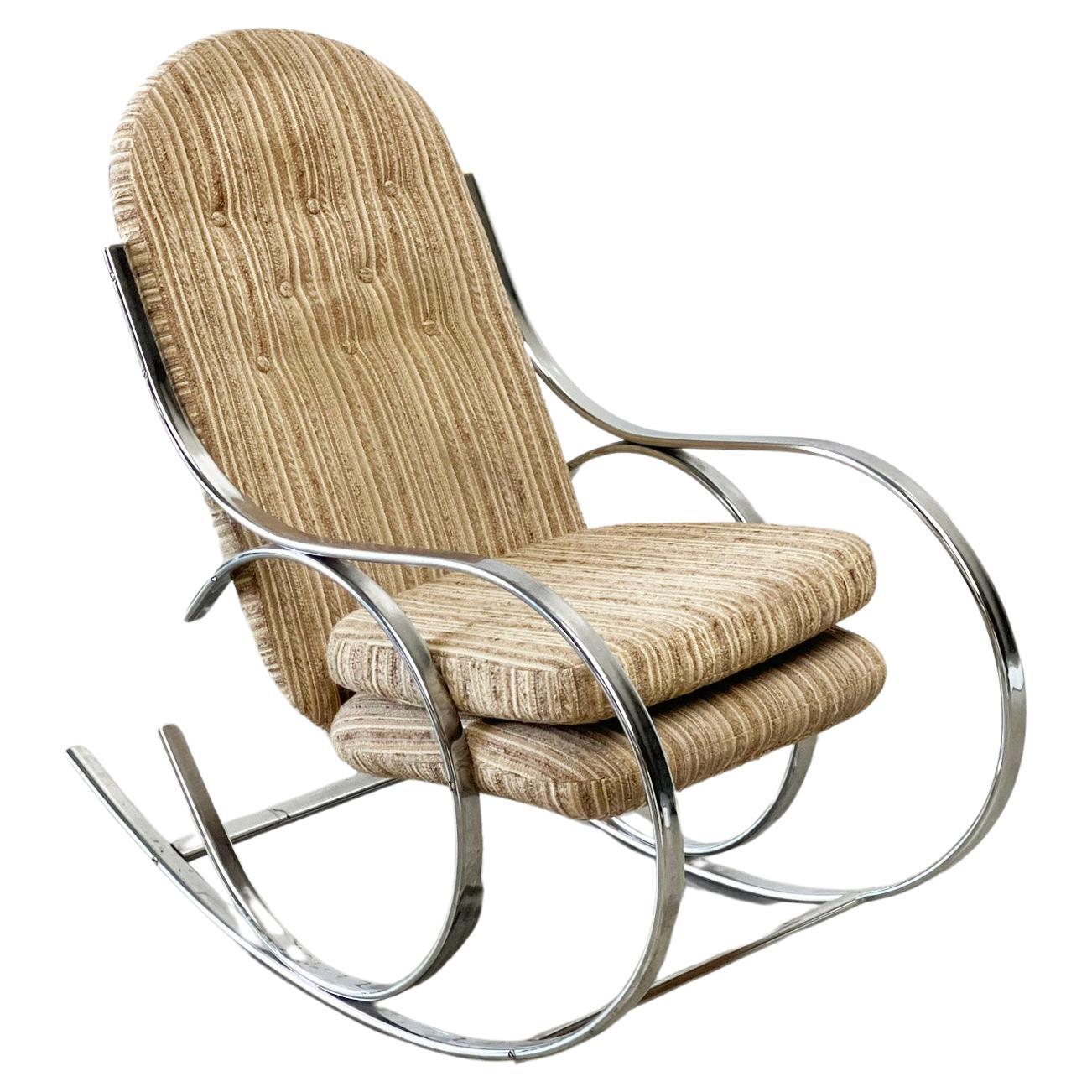 Chrome rocking chair with the original fabric For Sale