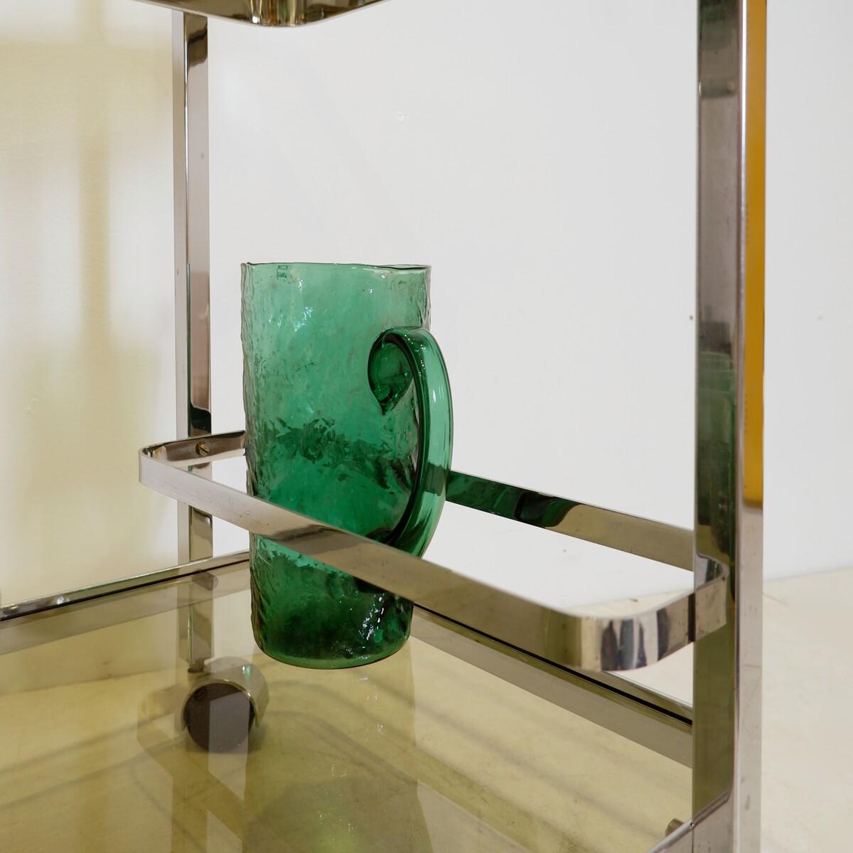 Chrome rolling trolley with smoked glass tops, 70s, with bottle holder For Sale 4