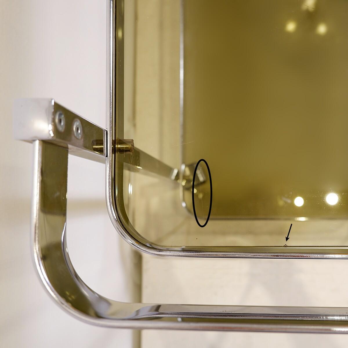 Chrome rolling trolley with smoked glass tops, 70s, with bottle holder In Good Condition For Sale In Uccle, BE
