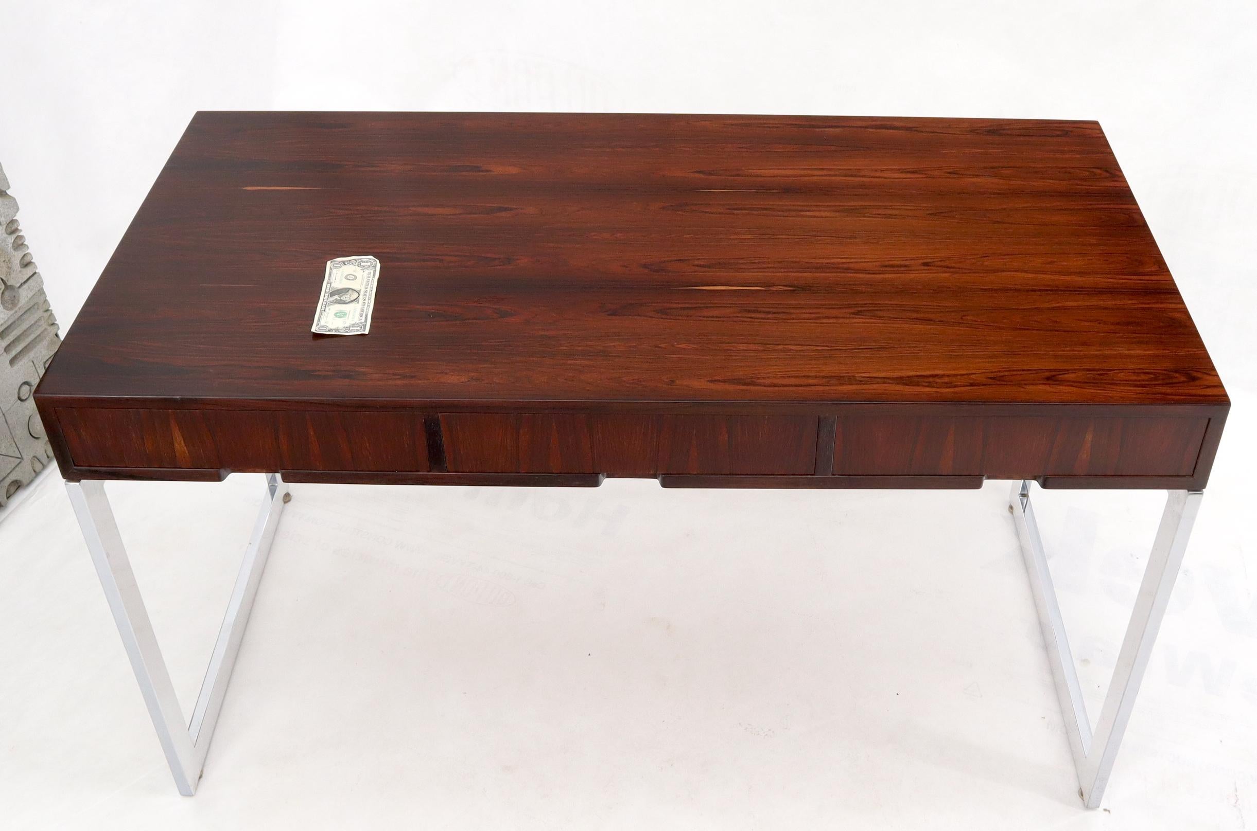 Chrome & Rosewood Low Profile 3-Drawer Console Desk Attributed to Milo Baughman  2