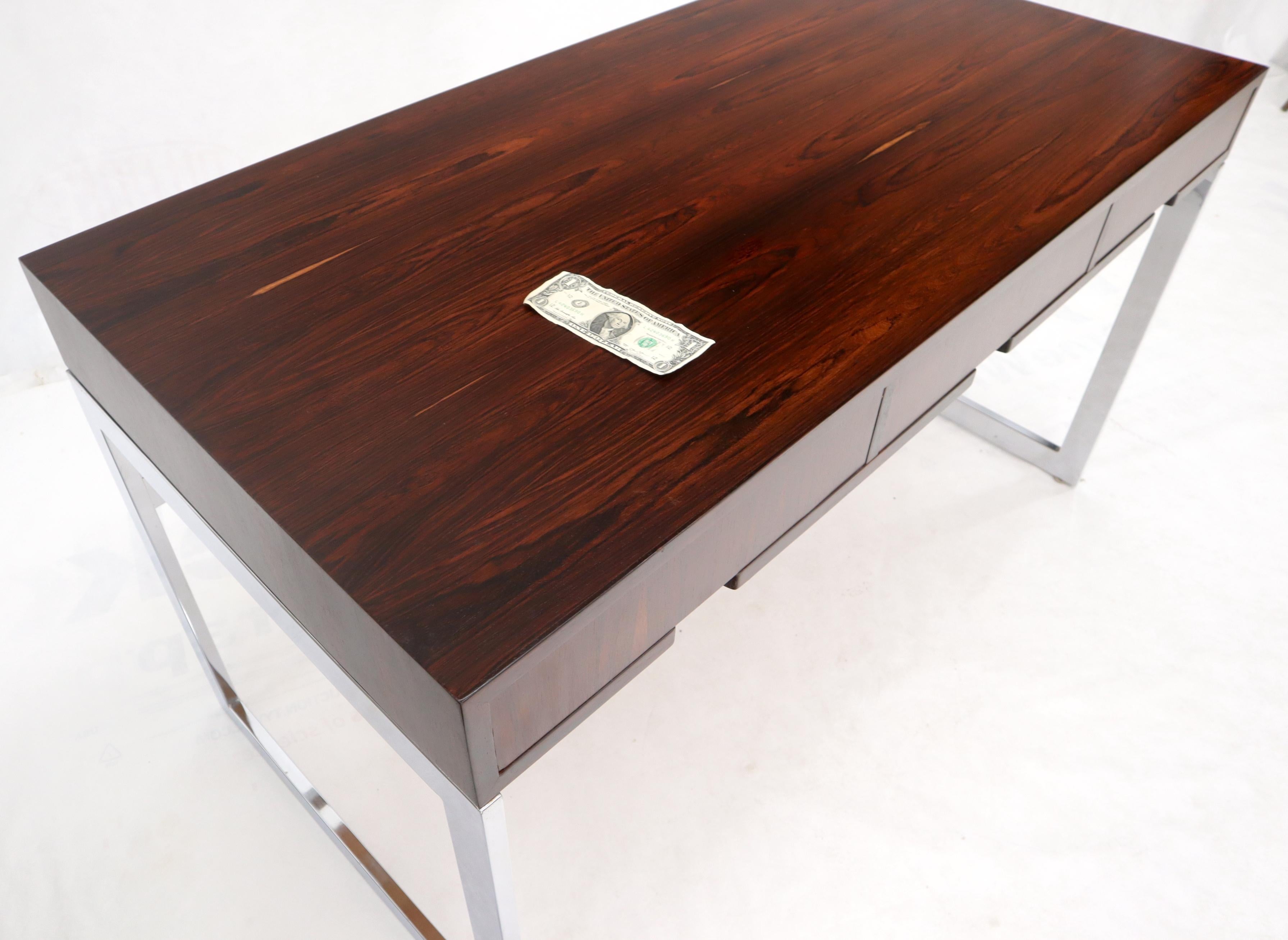 Chrome & Rosewood Low Profile 3-Drawer Console Desk Attributed to Milo Baughman  3