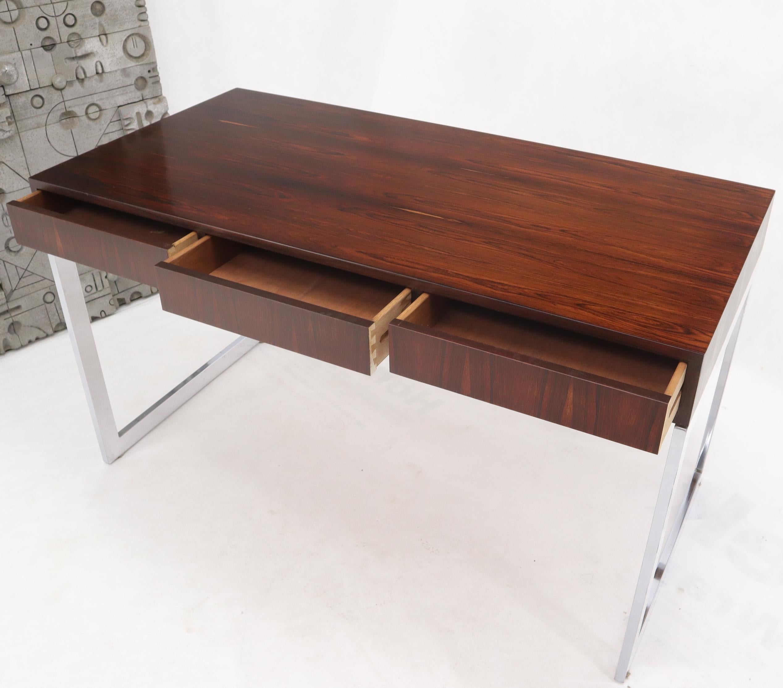 Chrome & Rosewood Low Profile 3-Drawer Console Desk Attributed to Milo Baughman  6