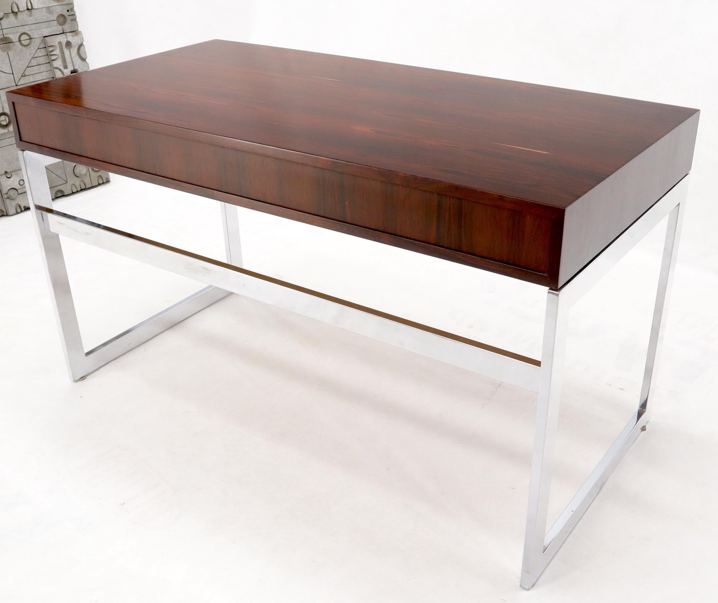 American Chrome & Rosewood Low Profile 3-Drawer Console Desk Attributed to Milo Baughman 