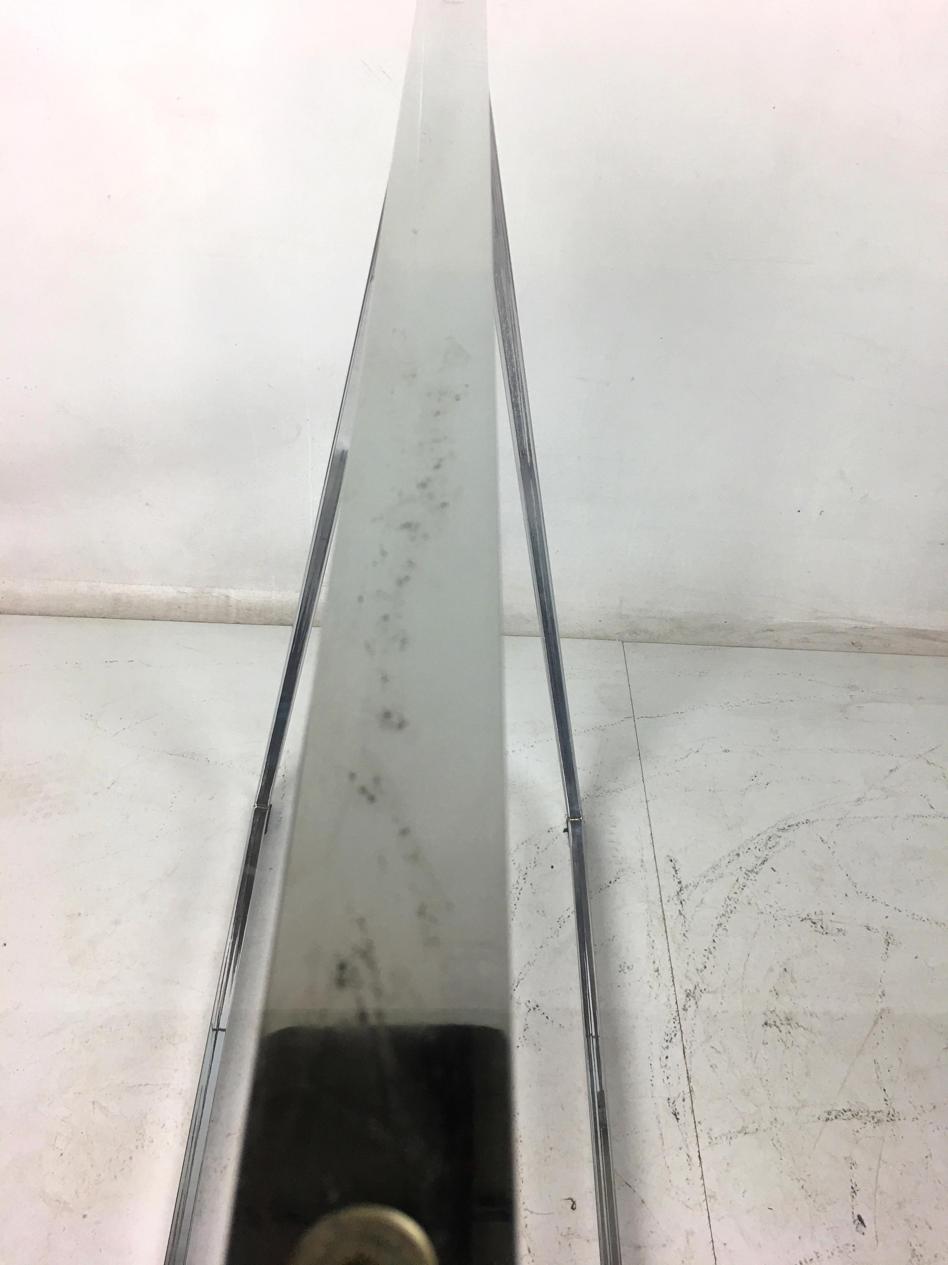 Glass Chrome Sawhorse Trestle Table by Milo Baughman for Thayer Coggin