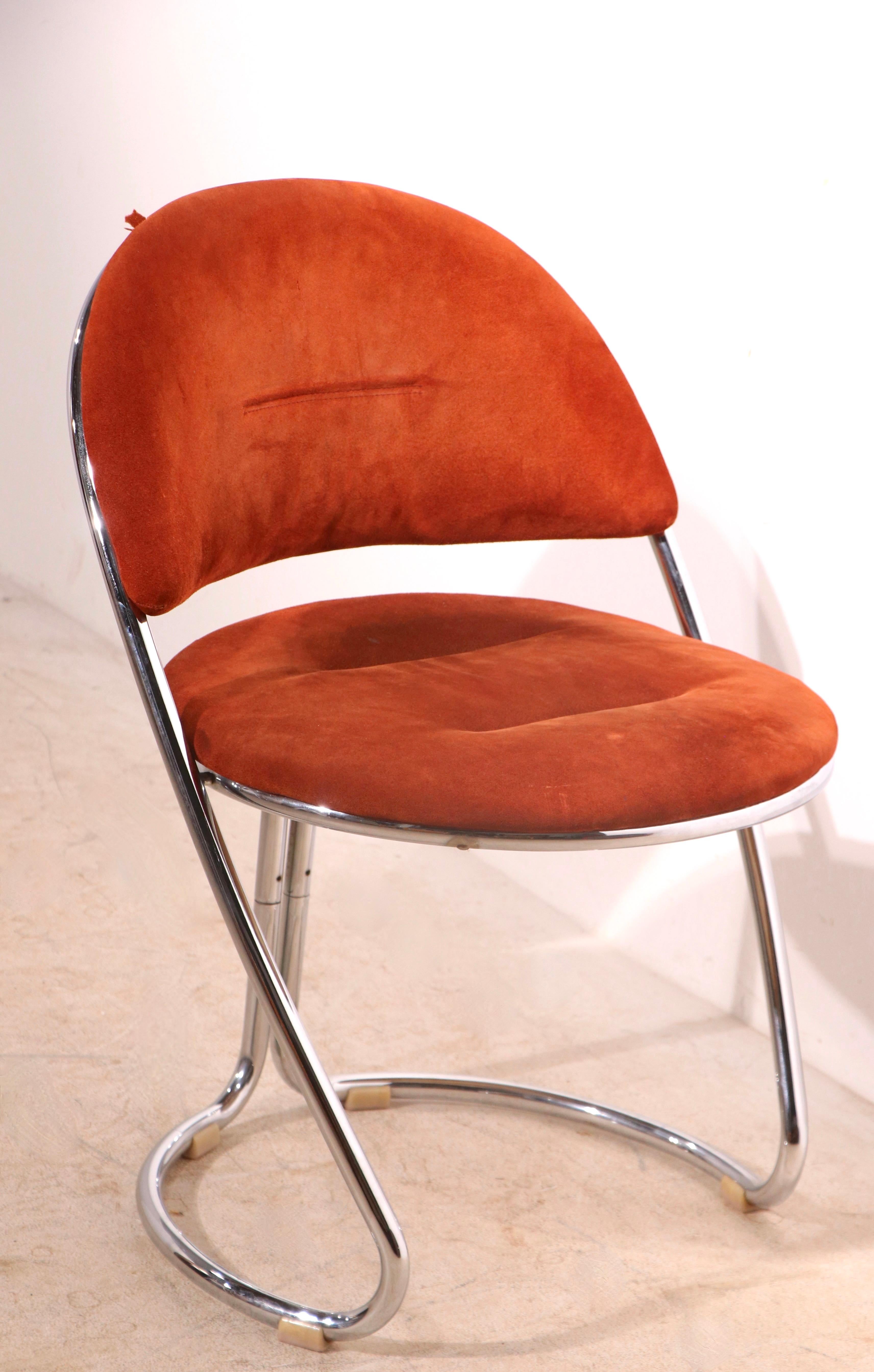 Post-Modern Chrome Side Chair Made in Italy C 1970’s Att. to Giotto Stoppino