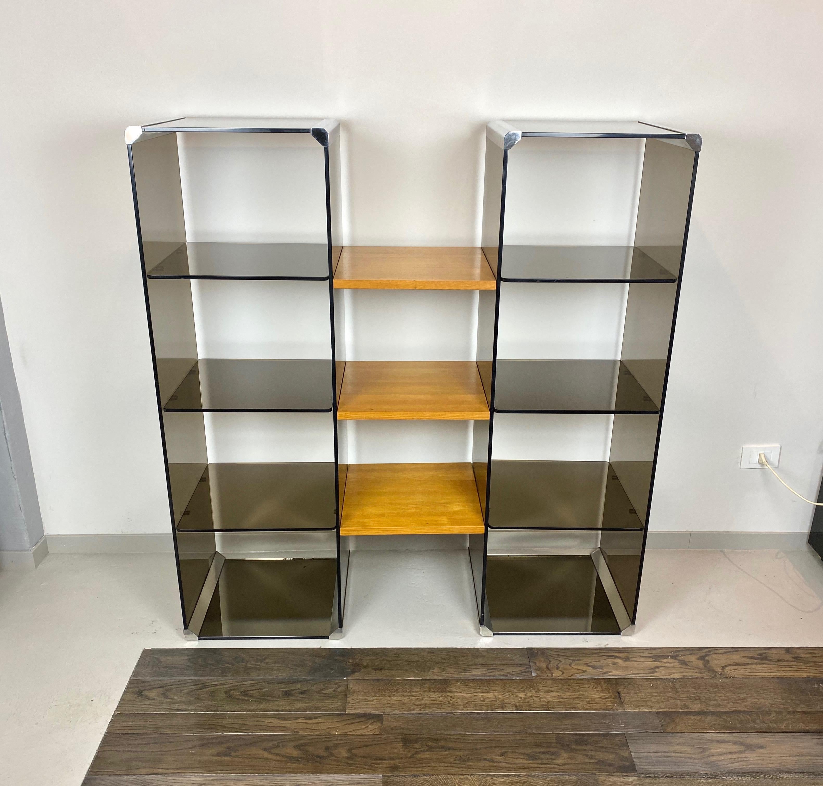 chrome and glass bookcase