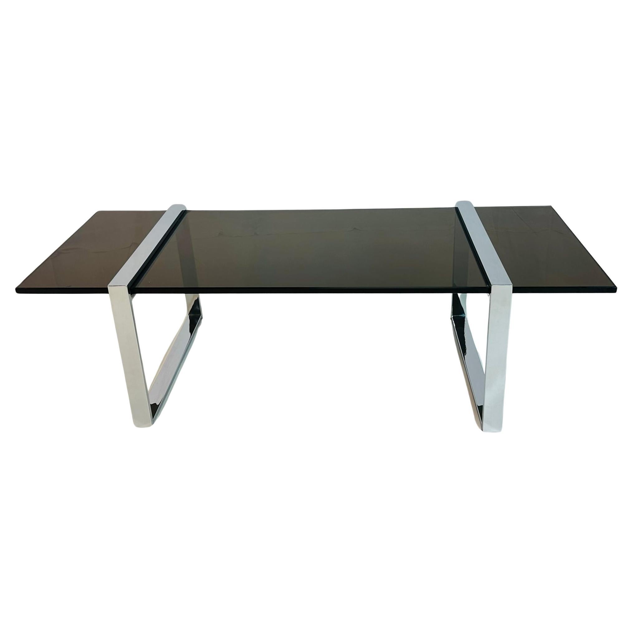 Chrome & Smoked Glass "Box" Coffee Table by Charles Hollis Jones For Sale
