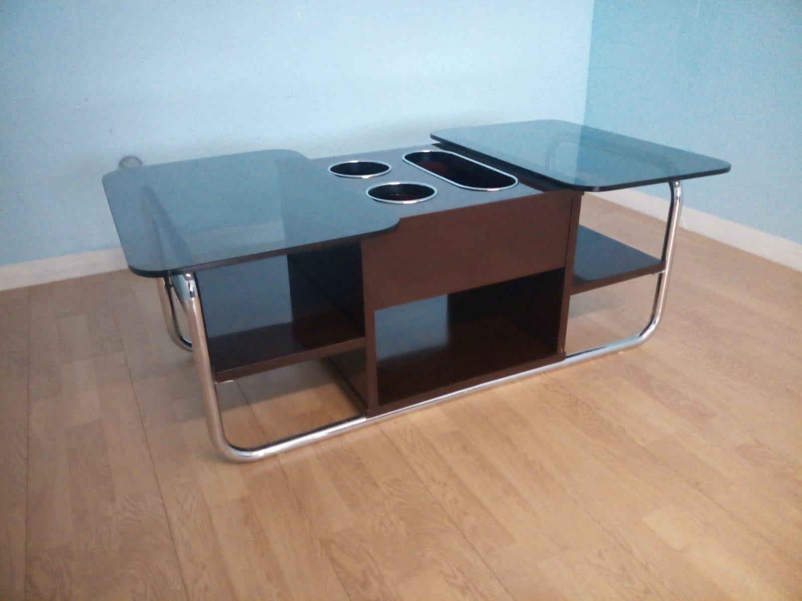 Chrome & Smoked Glass Coffee Table, 1970s Bar Table Design Vintage Industrial For Sale 8