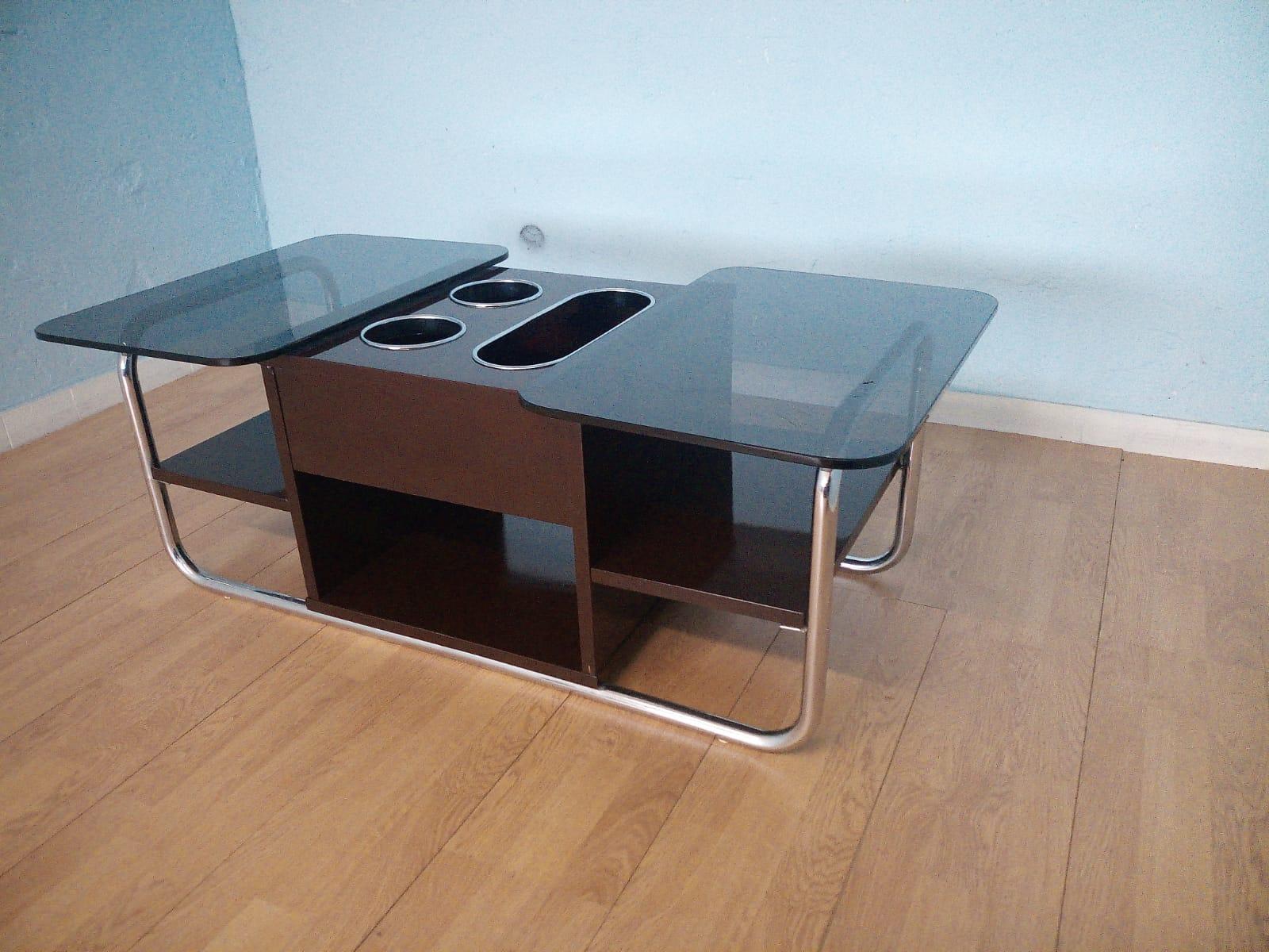 Chrome & Smoked Glass Coffee Table, 1970s Bar Table Design Vintage Industrial For Sale 9