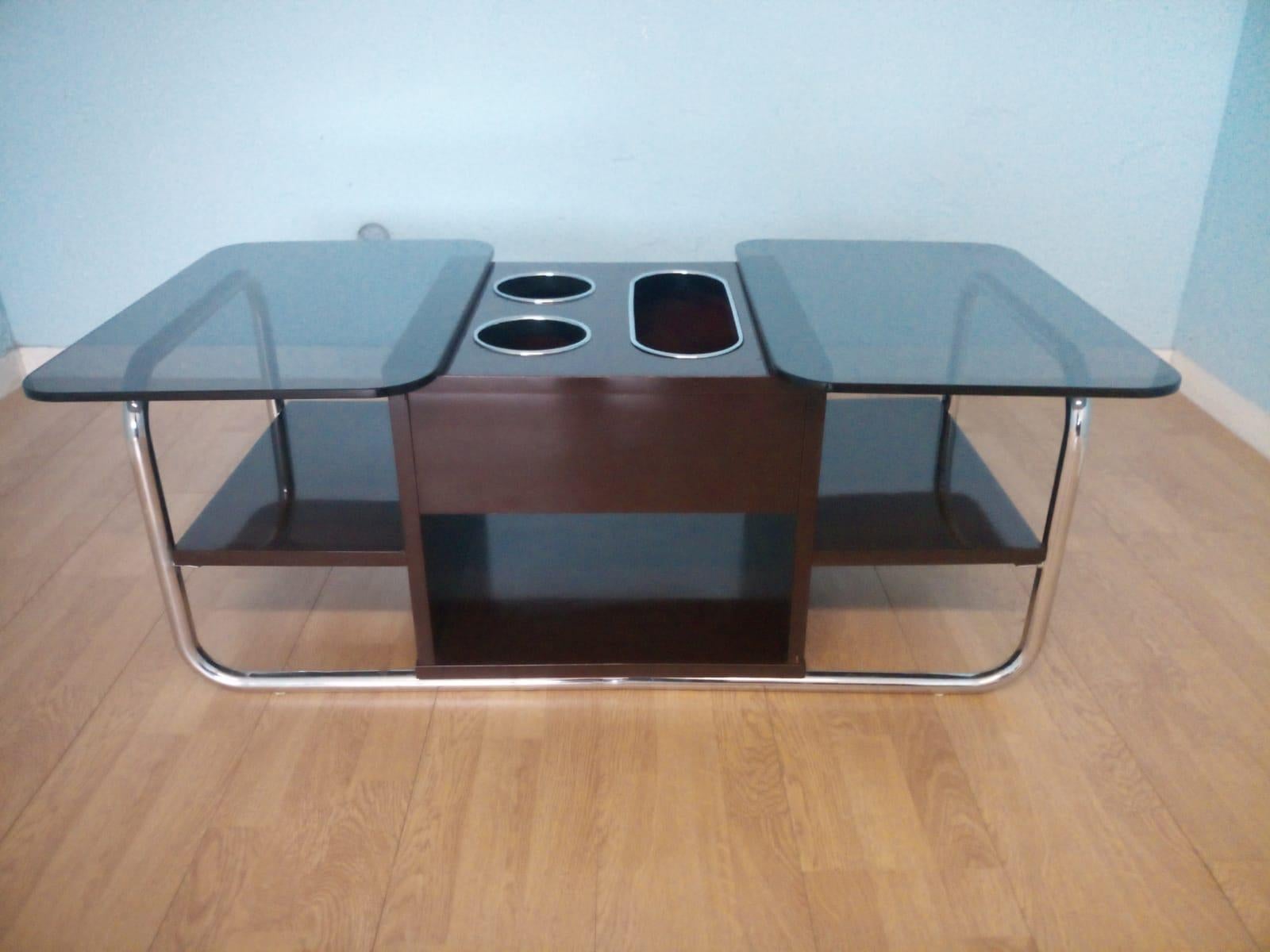 Chrome & Smoked Glass Coffee Table, 1970s Bar Table Design Vintage Industrial For Sale 10