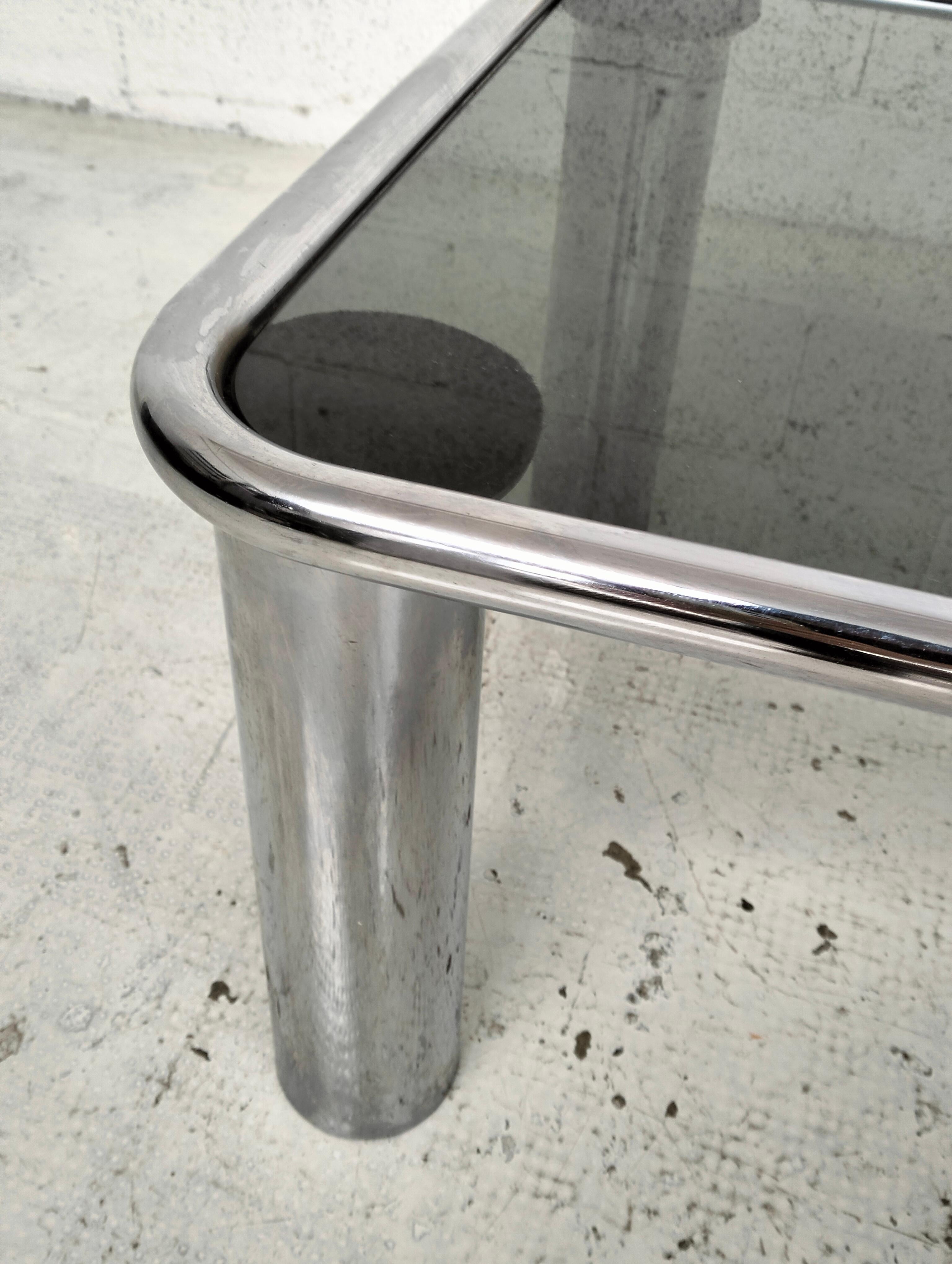 Late 20th Century Chrome Smoked Glass Coffee Table Sesann Model by Frattini for Cassina 70s