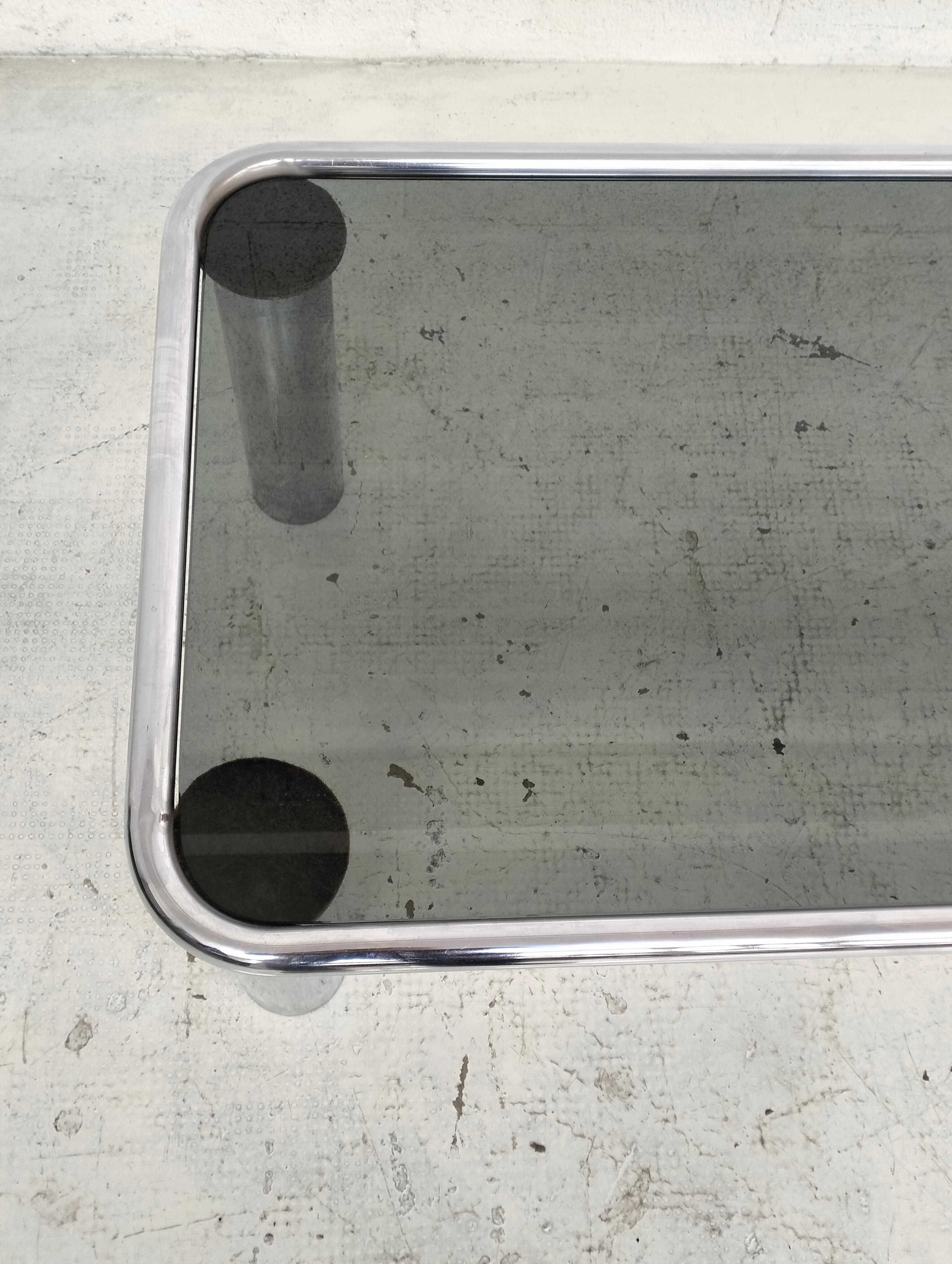 Chrome Smoked Glass Coffee Table Sesann Model by Frattini for Cassina 70s 1