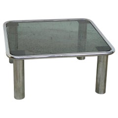 Chrome Smoked Glass Coffee Table Sesann Model by Frattini for Cassina 70s