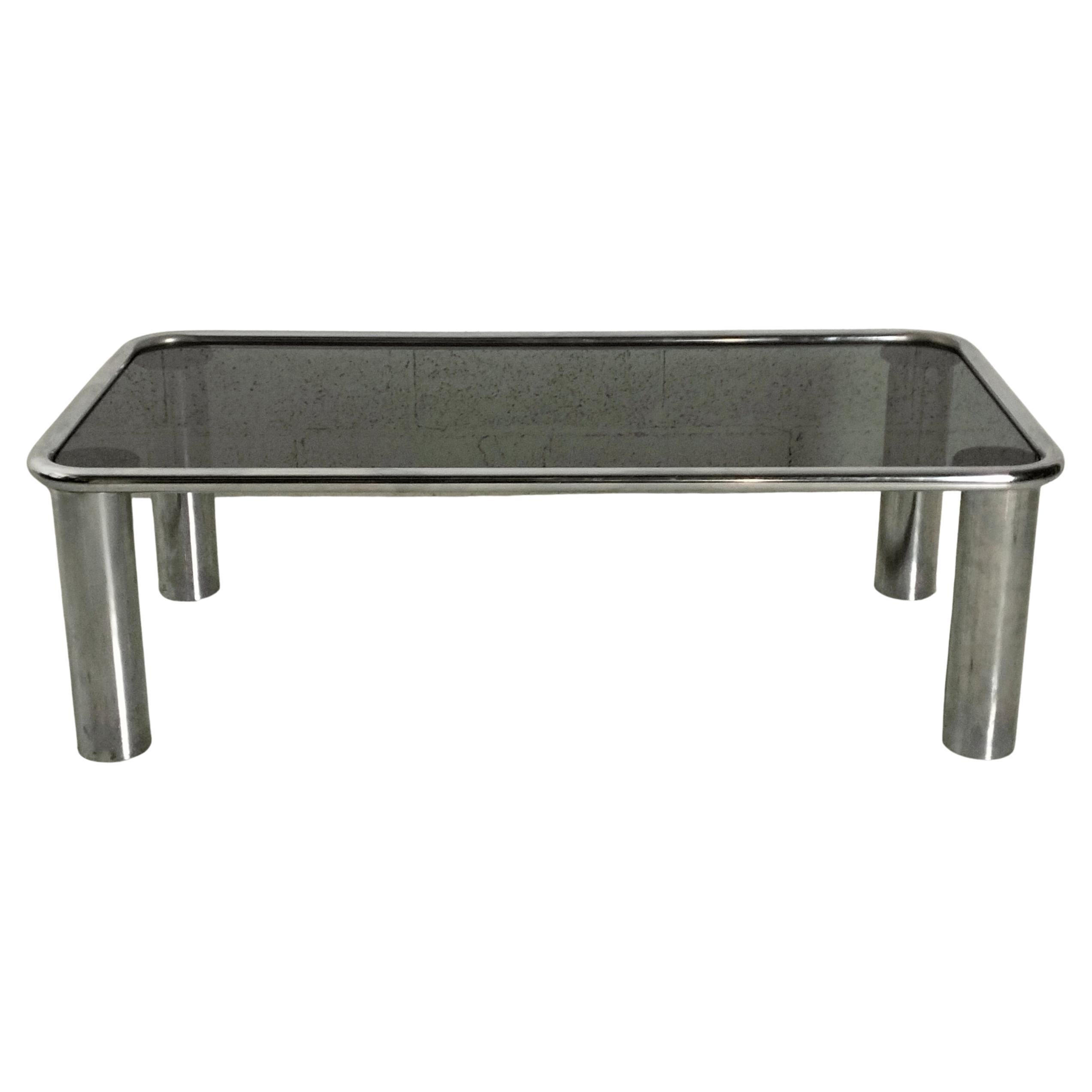 Mesa de centro de cristal ahumado cromado Modelo Sesann de Frattini para Cassina Años 70