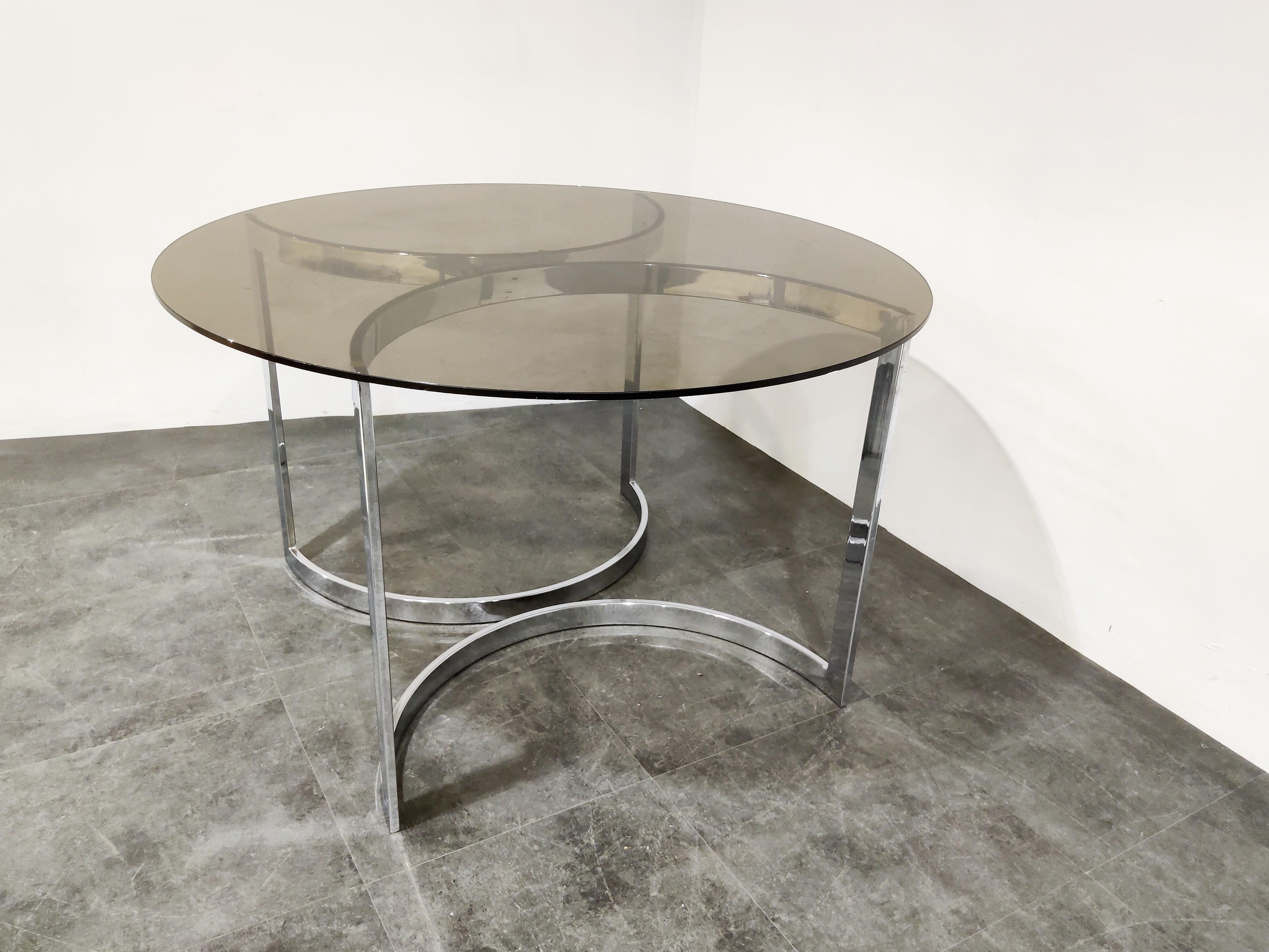 Space Age Chrome and Smoked Glass Dining Table by Milo Baughman, 1970s