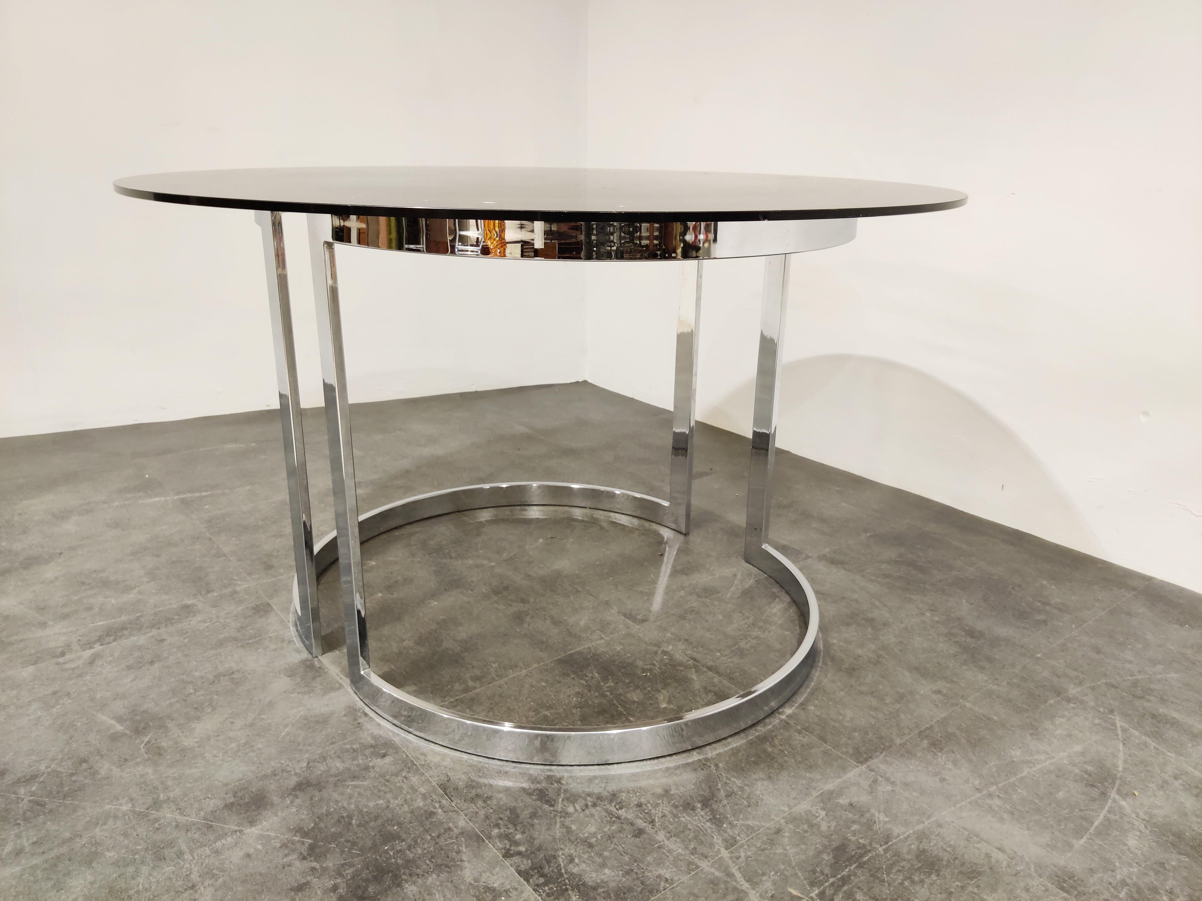 French Chrome and Smoked Glass Dining Table by Milo Baughman, 1970s