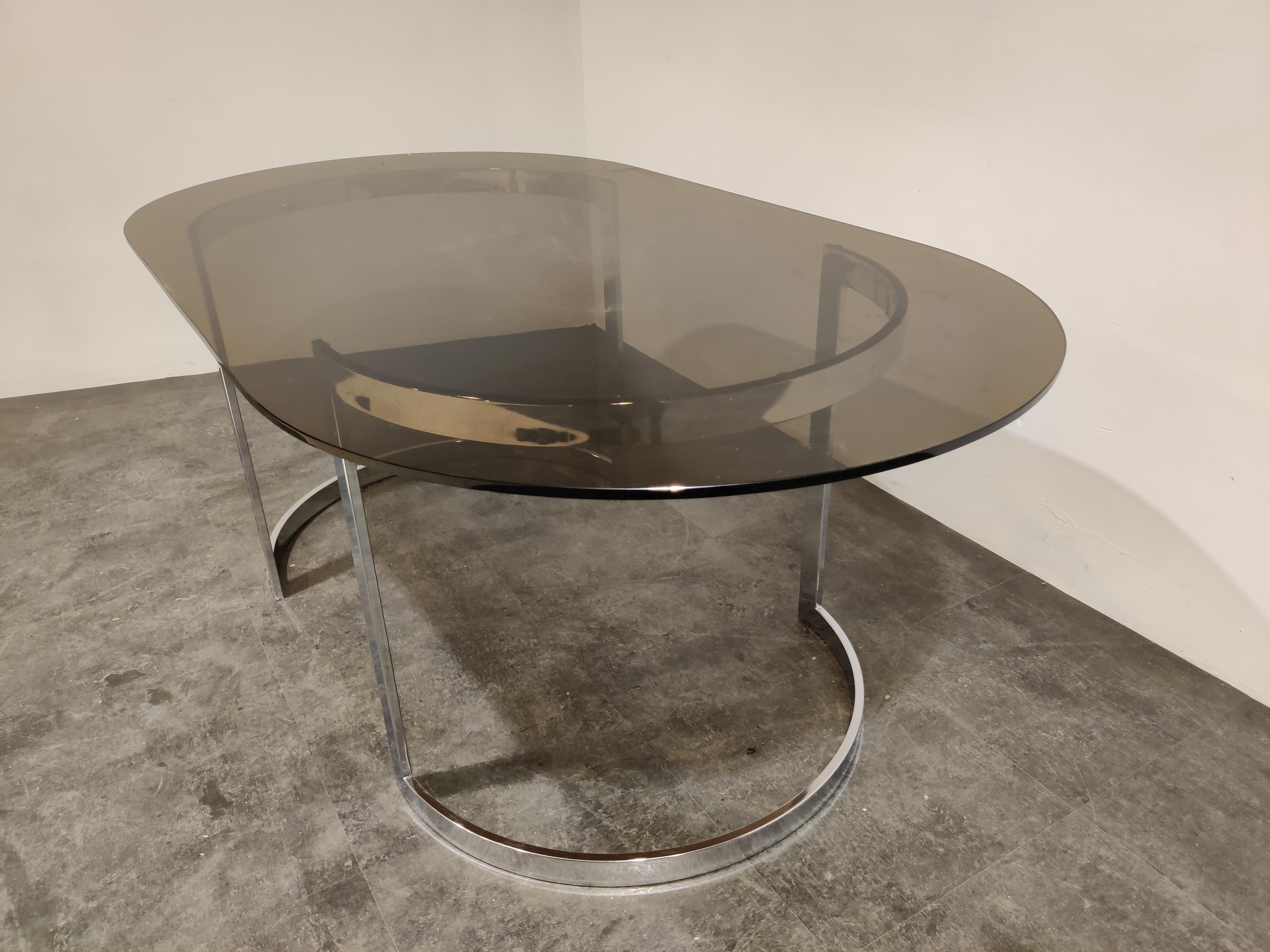 Space Age Chrome & Smoked Glass Dining Table by Milo Baughman, 1970s