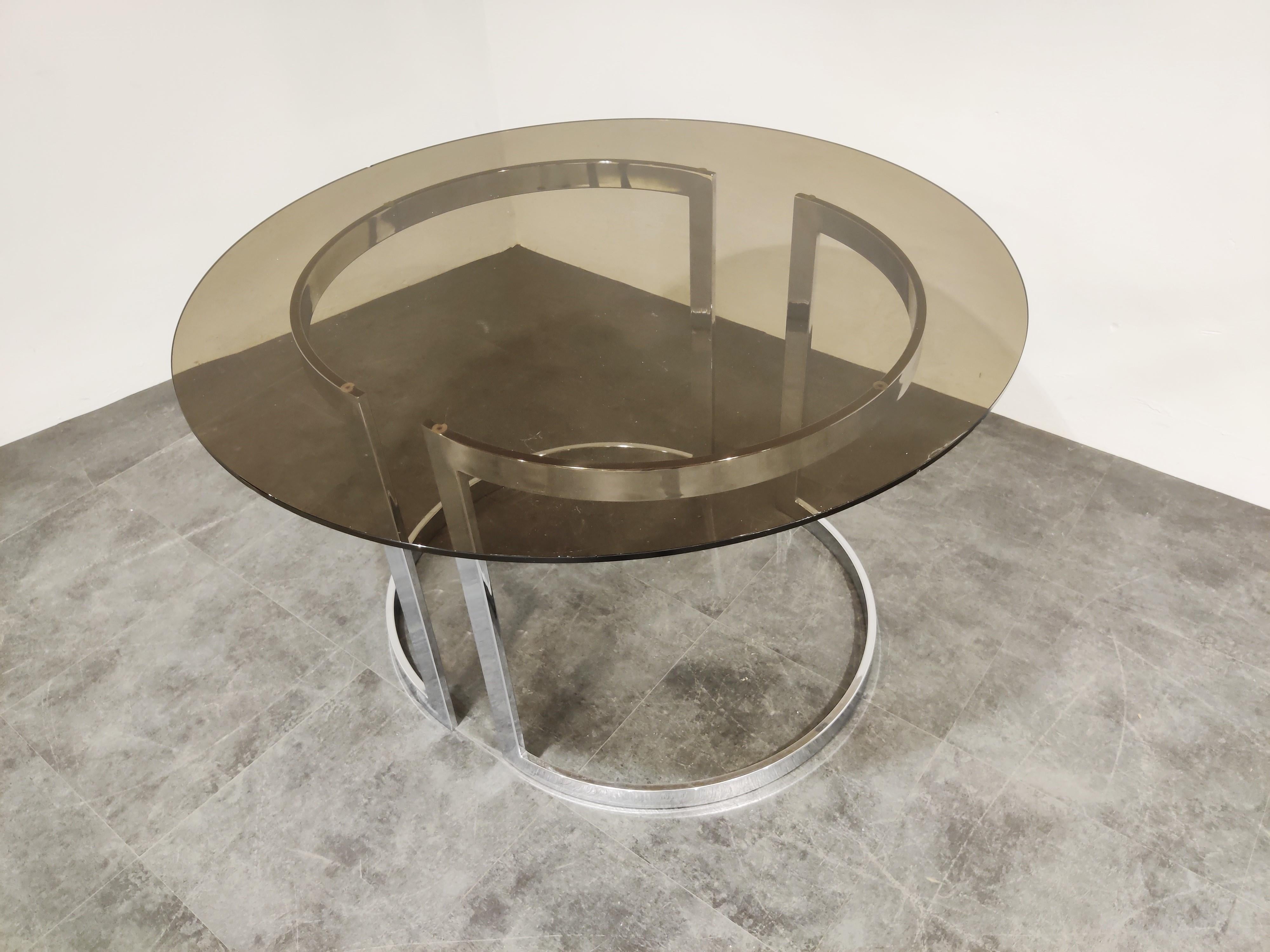 Chrome and Smoked Glass Dining Table by Milo Baughman, 1970s In Good Condition In HEVERLEE, BE