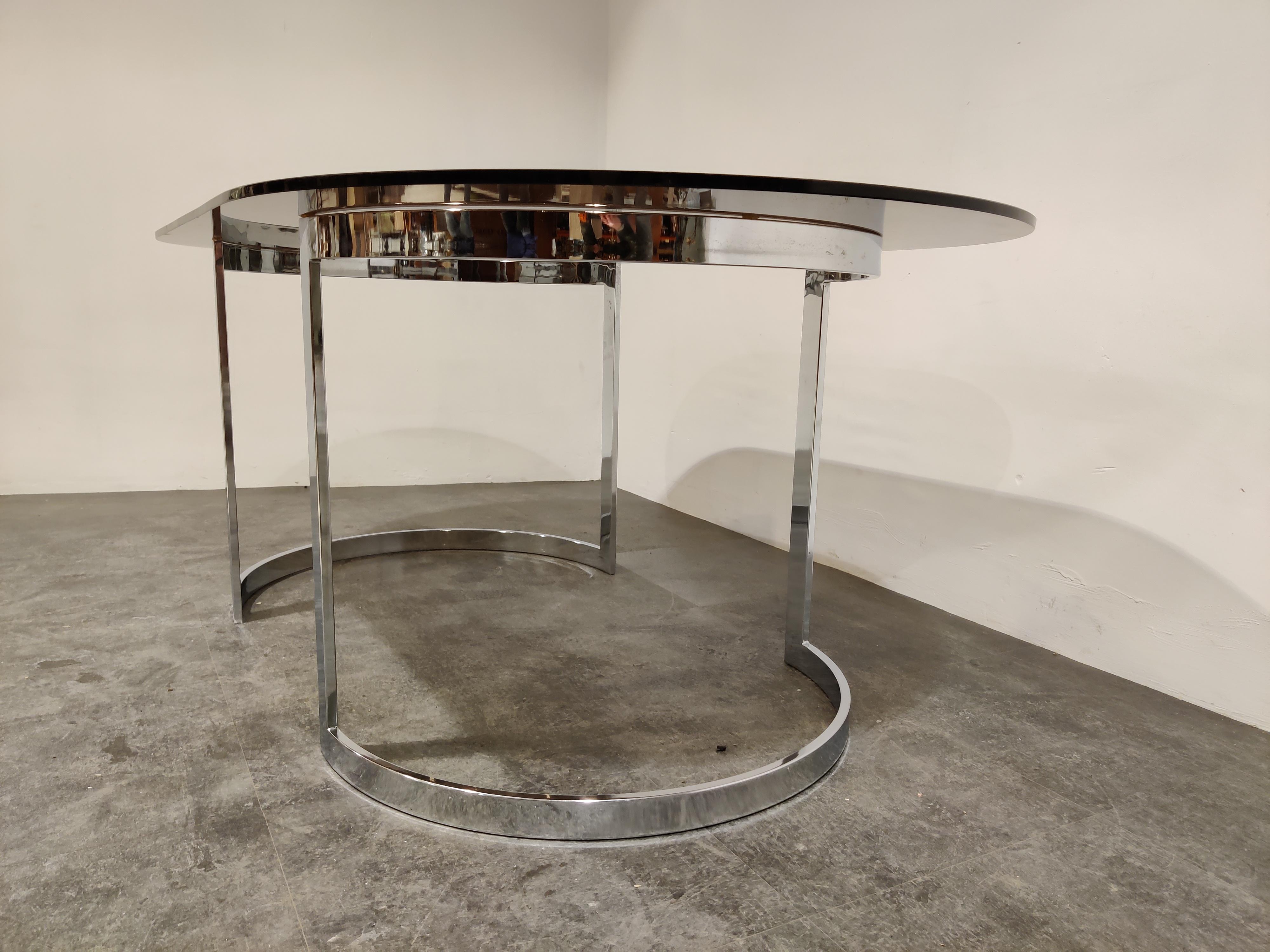 French Chrome & Smoked Glass Dining Table by Milo Baughman, 1970s